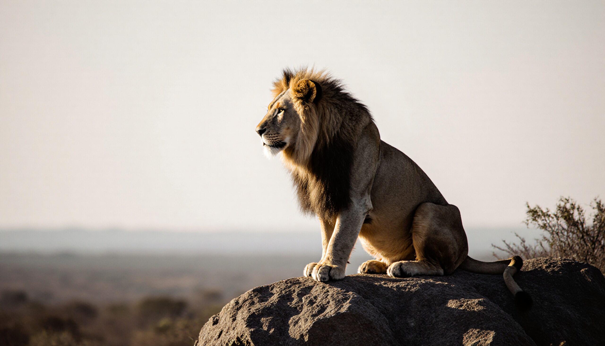 Lion Overlooking Vast African Savannah