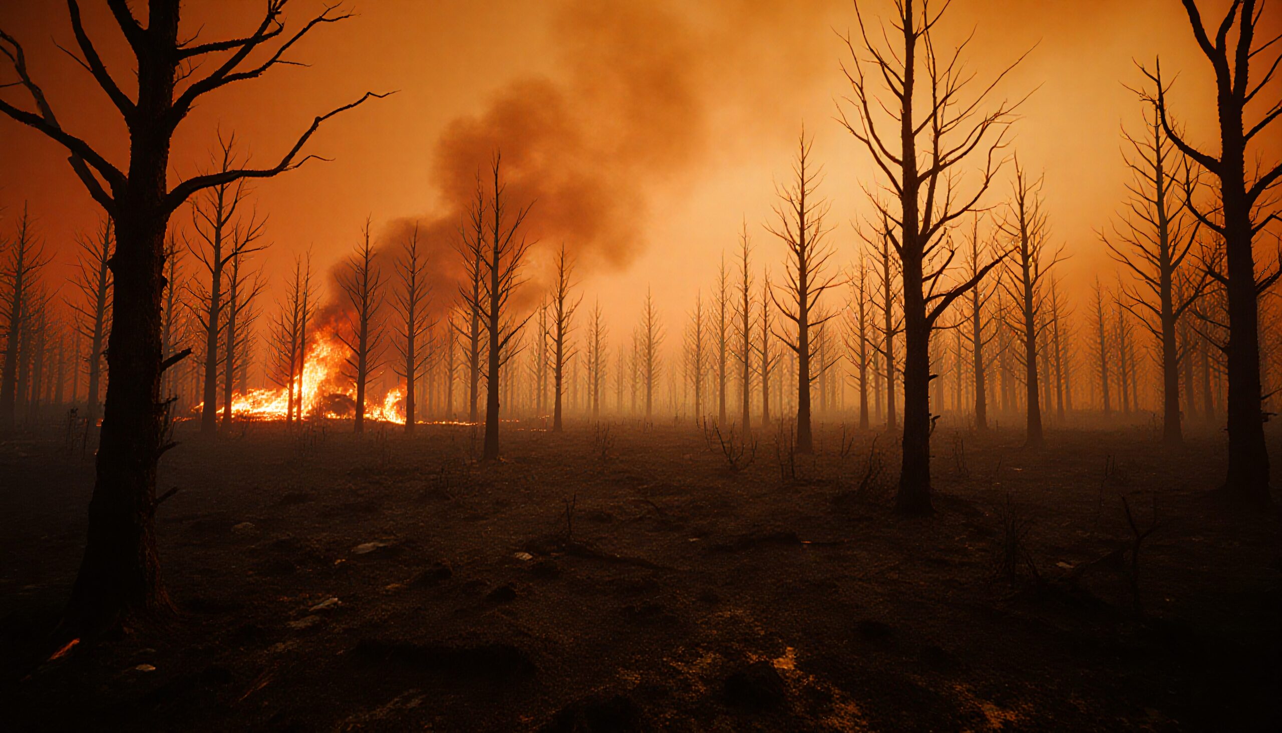Wildfire Ravages Through Bare Forest