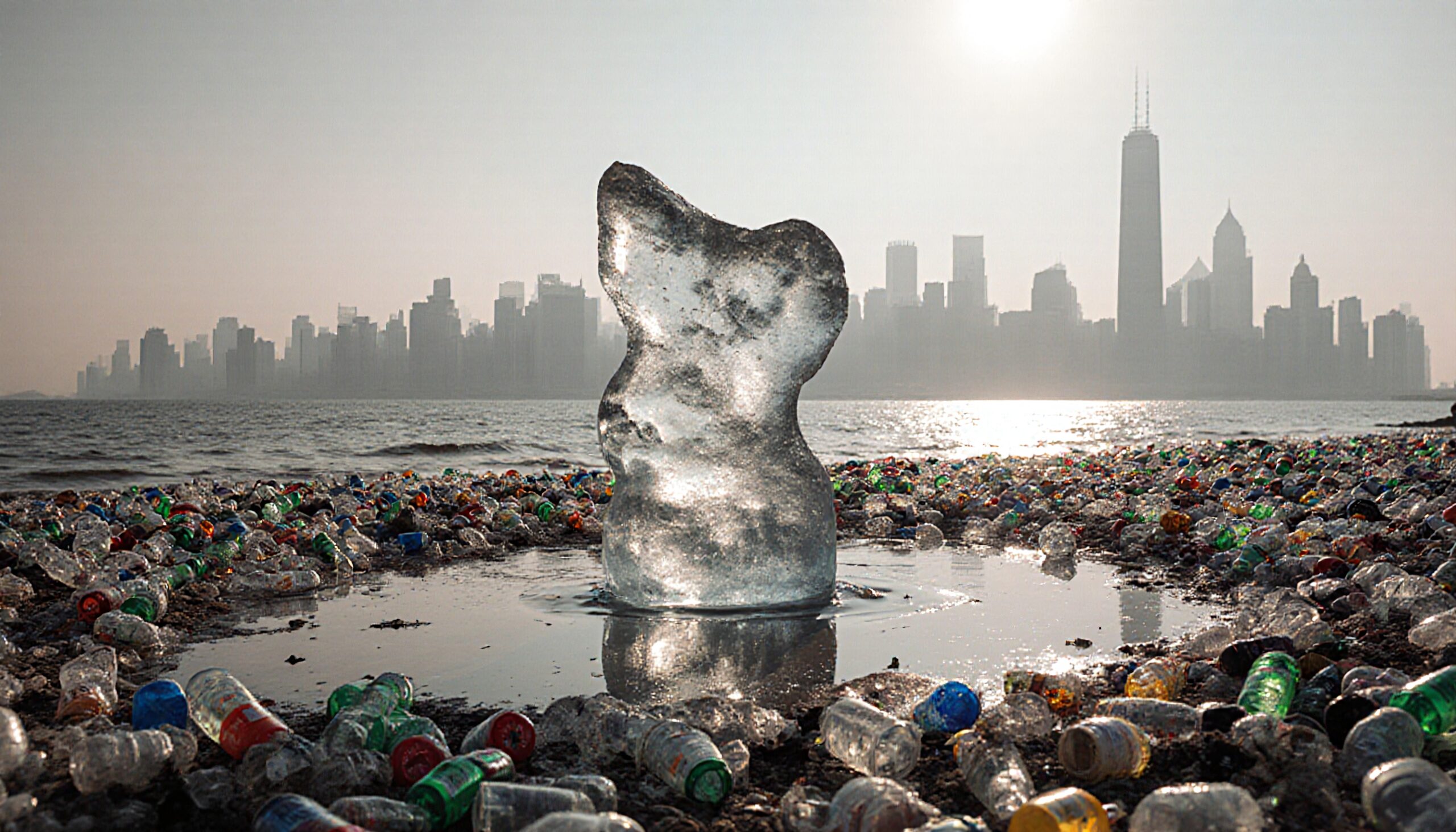 Melting Ice Among Urban Trash