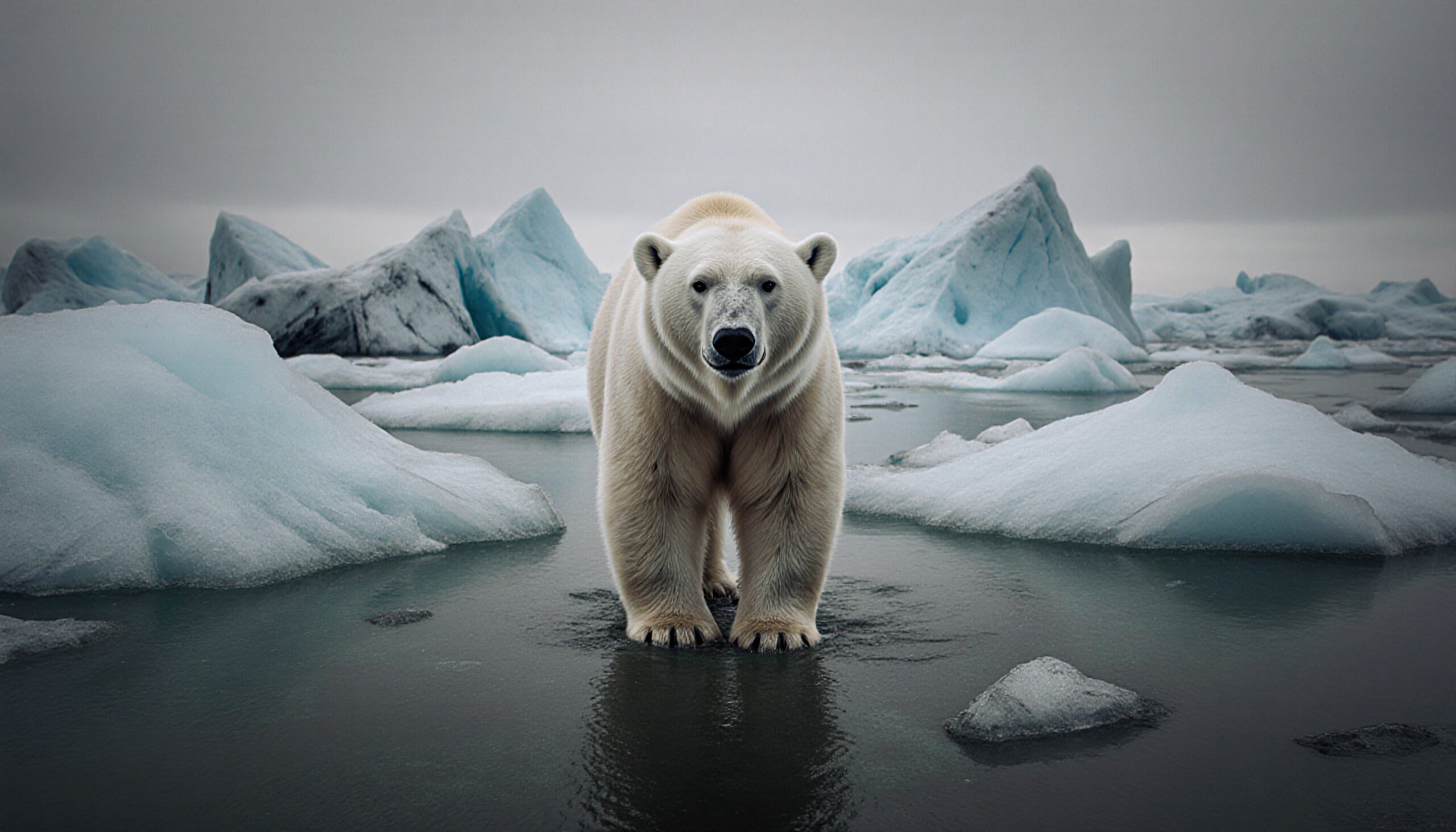 Majestic Polar Bear Amid Icebergs