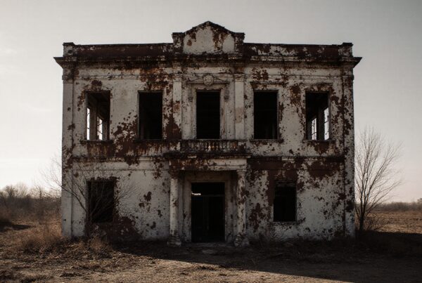 A weathered, abandoned building stands alone.