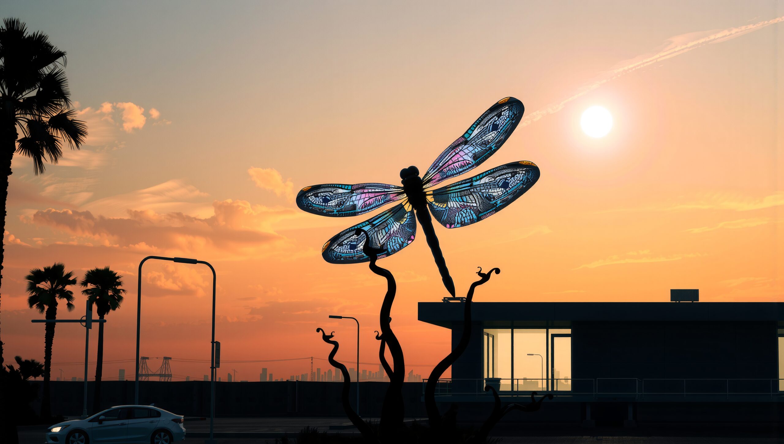 Dragonfly Sculpture at Sunset View