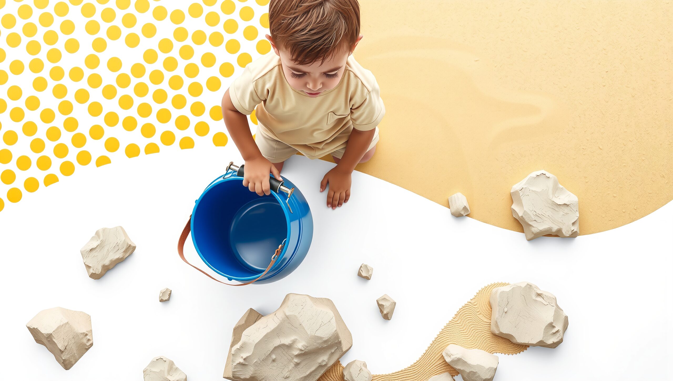 Child With Blue Bucket and Sand