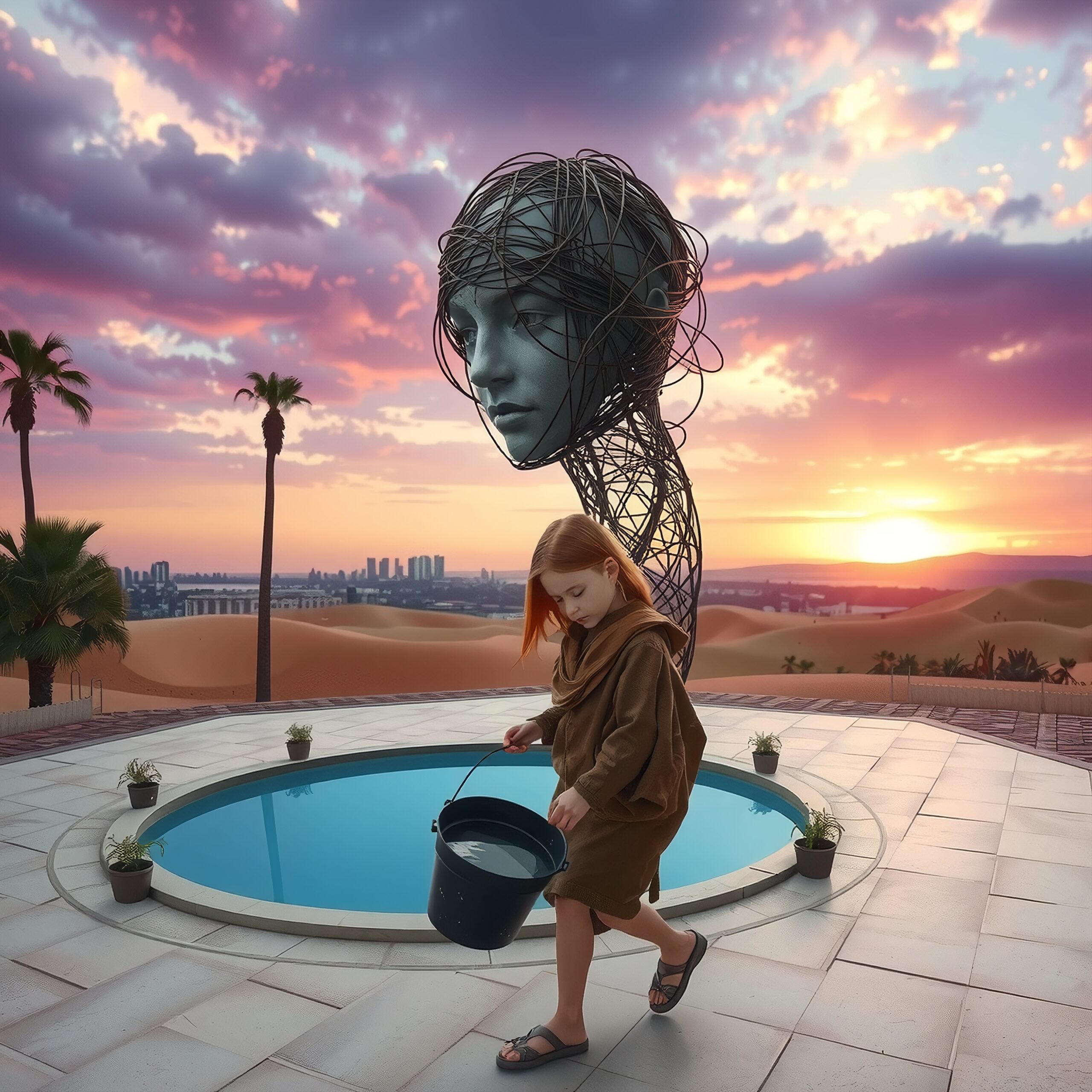 Surreal Scene Young Girl Sculpture