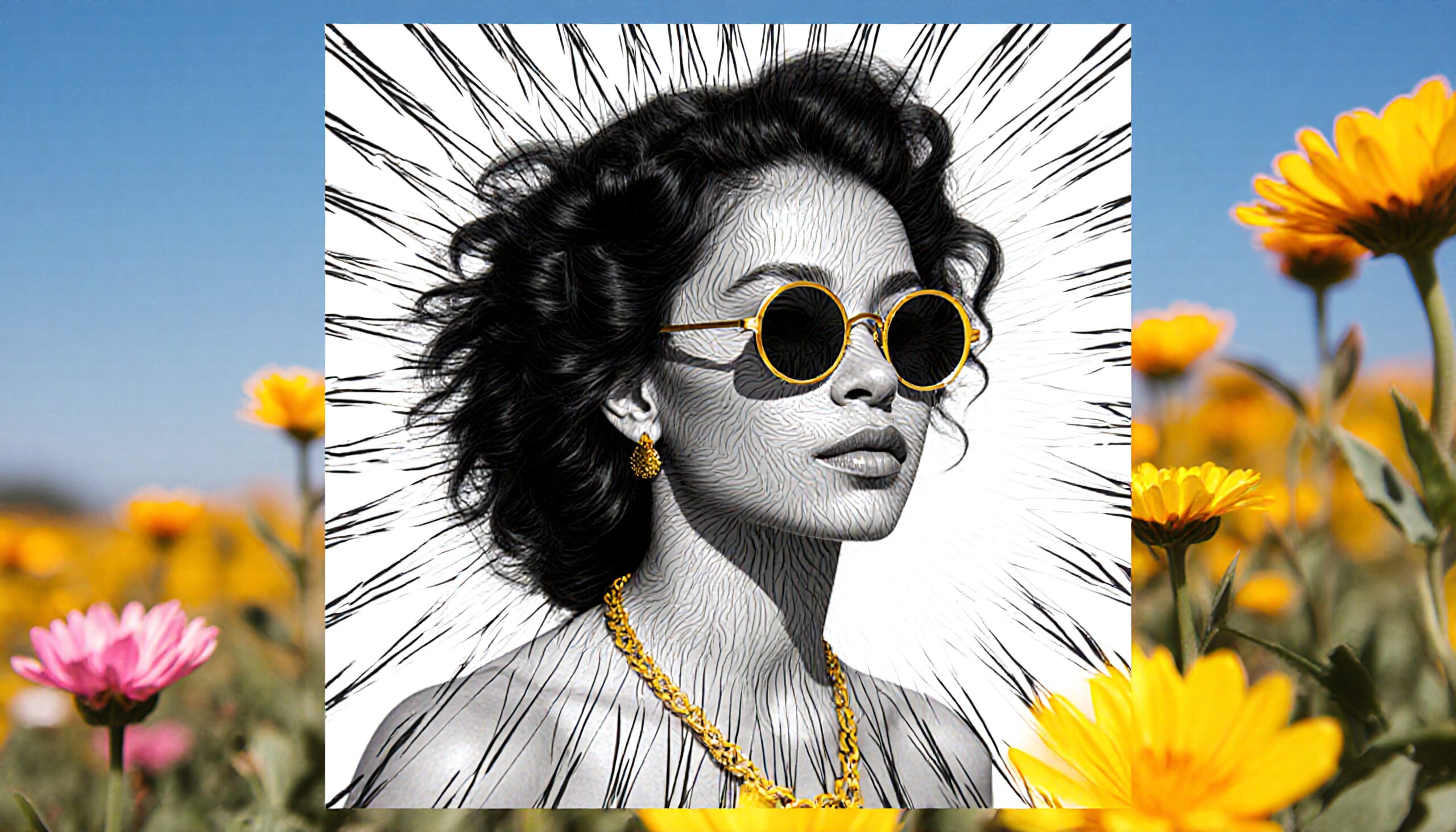 Monochrome Woman in Daisies