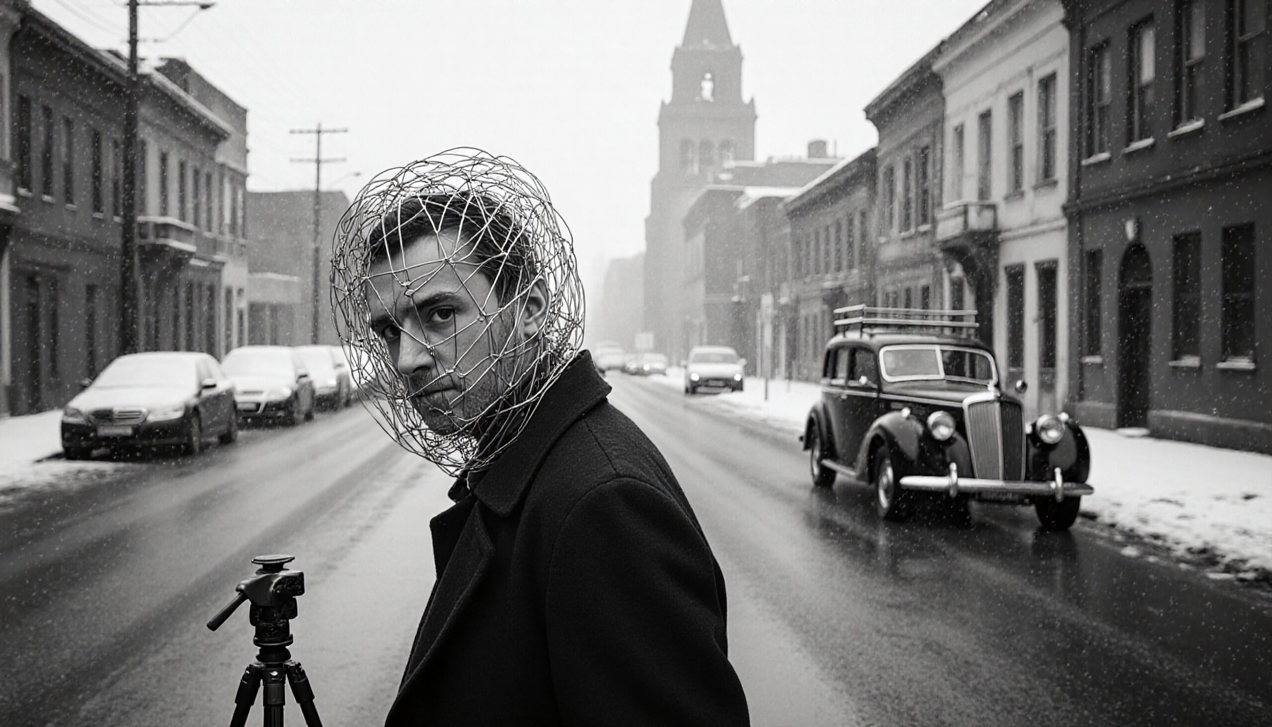 Winter Street Portrait with Wire