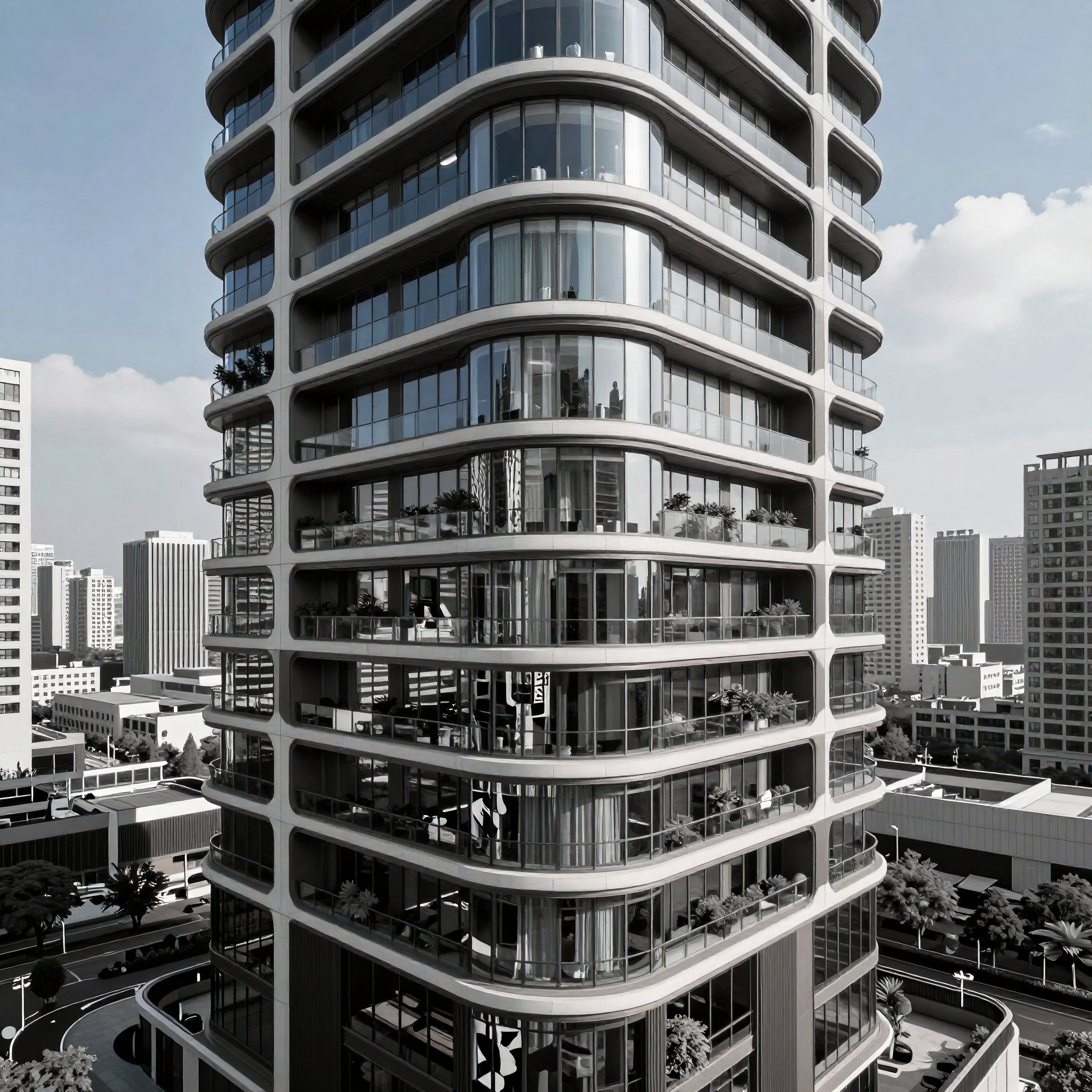 Modern Curved High-Rise Residential Building