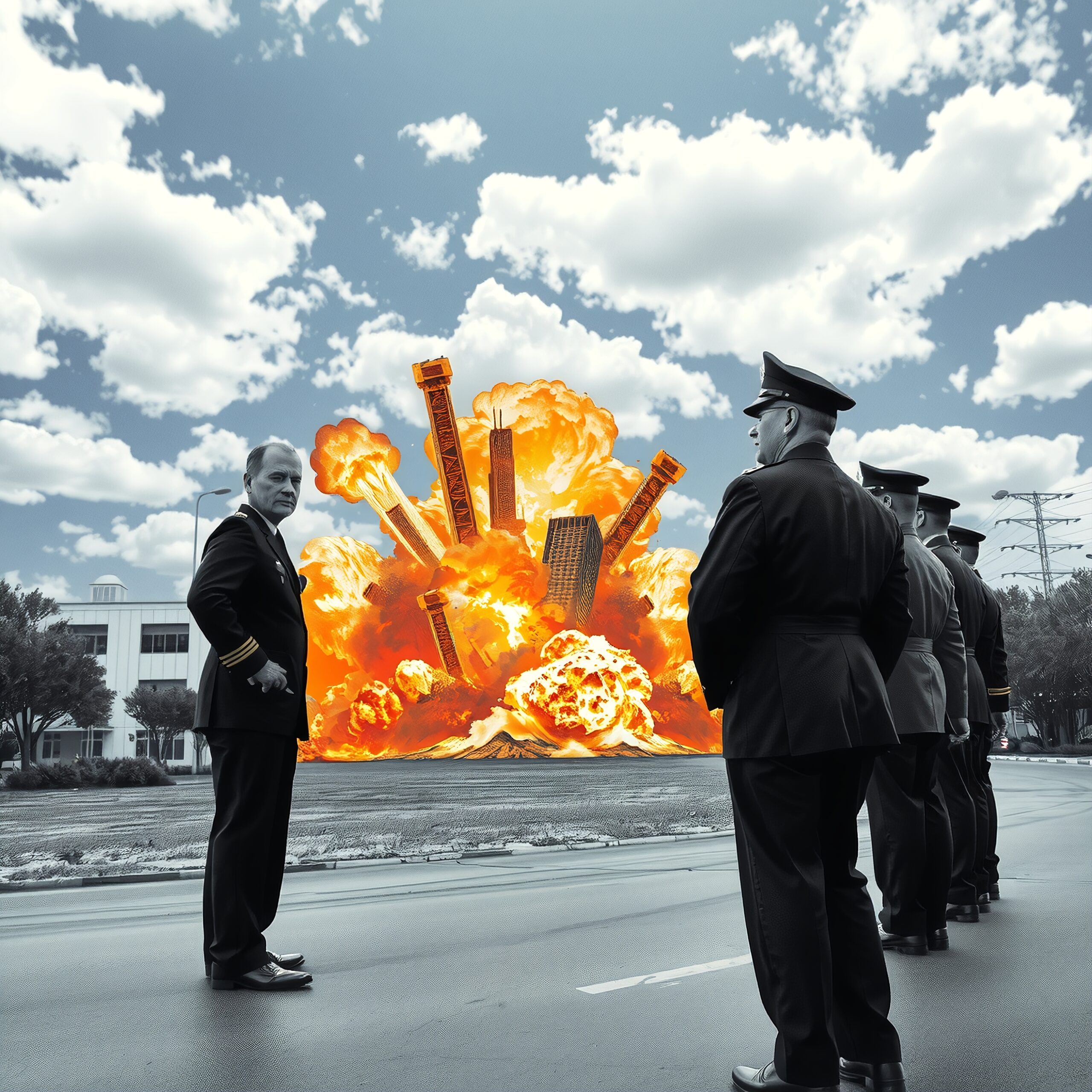 Officers Observing Dramatic Building Explosion