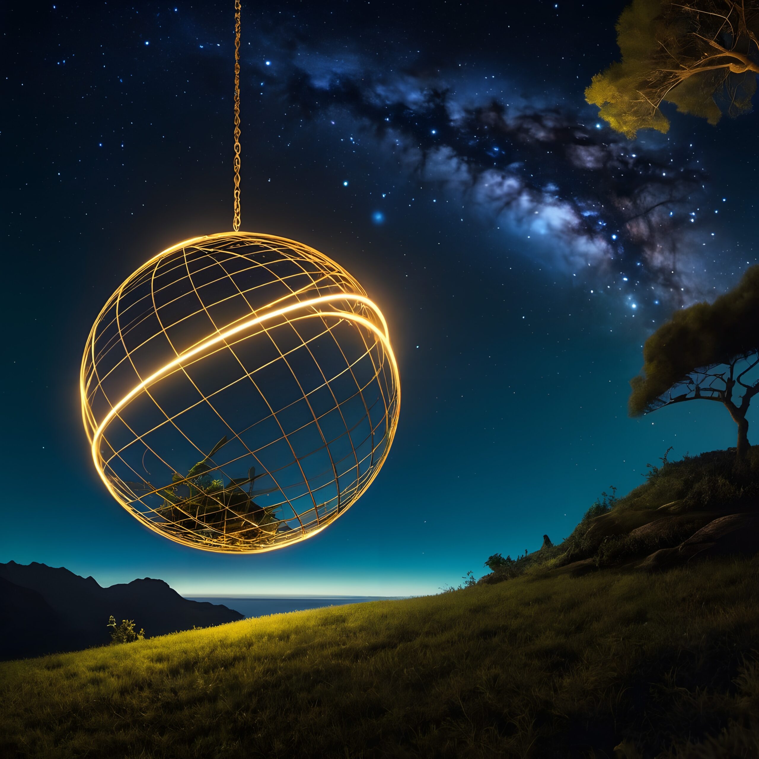Floating Sphere Under Starry Sky