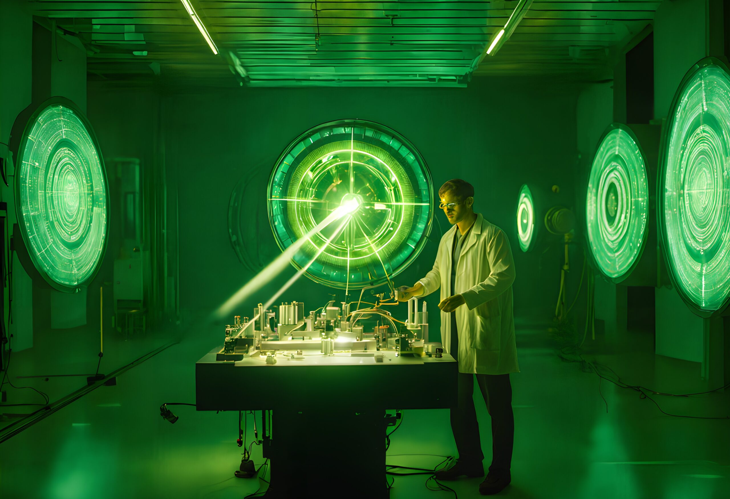 Futuristic Scientist in Green Lab