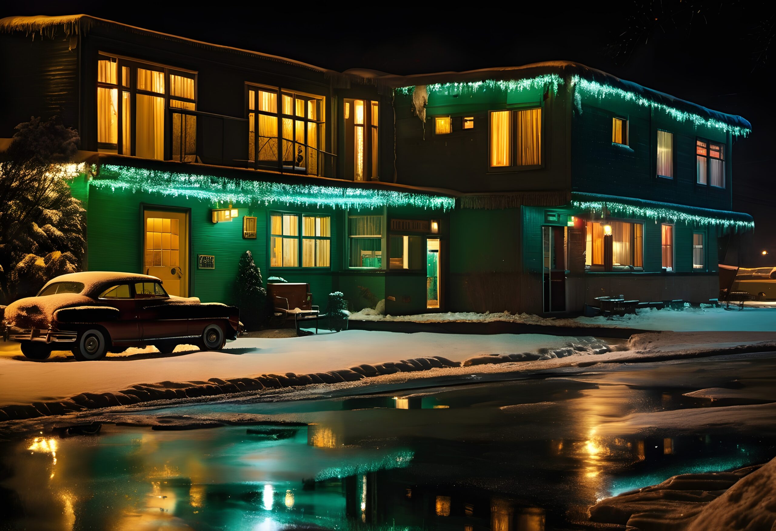 Festive Winter Evening at Motel