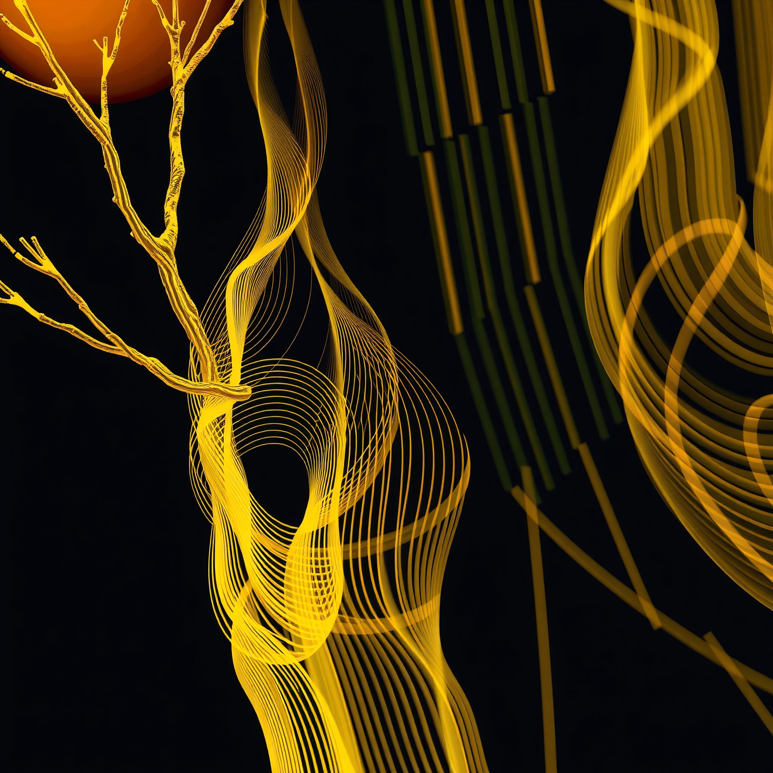 Golden Abstract Light Wave Patterns