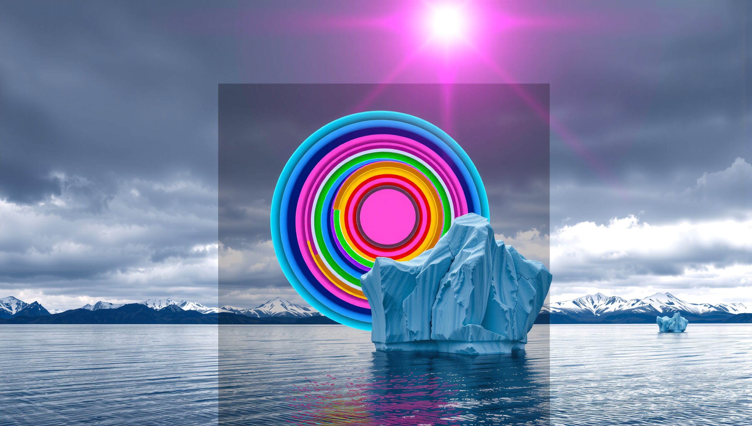 Iceberg with Vibrant Neon Circles