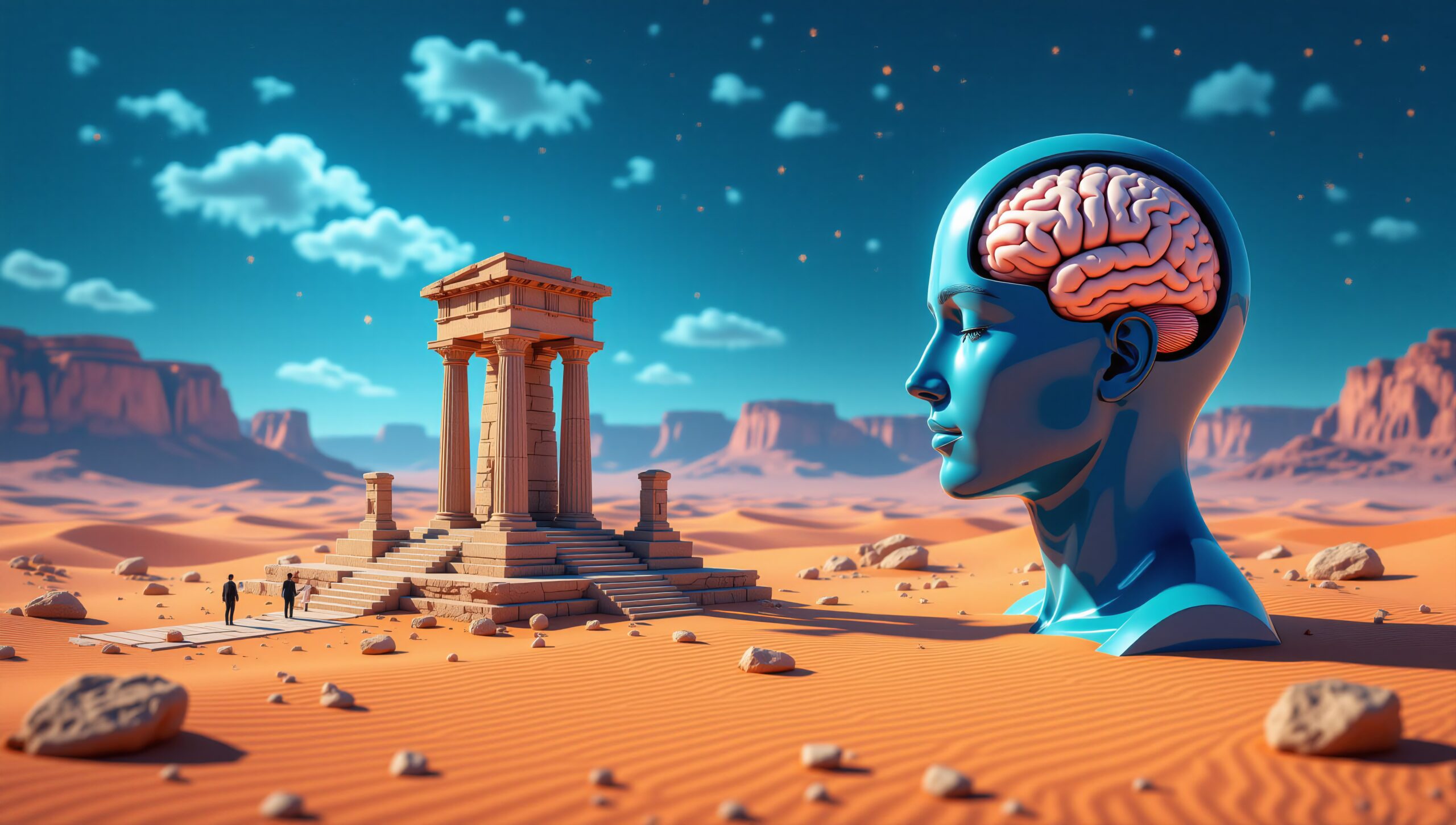 Surreal Desert Temple and Head