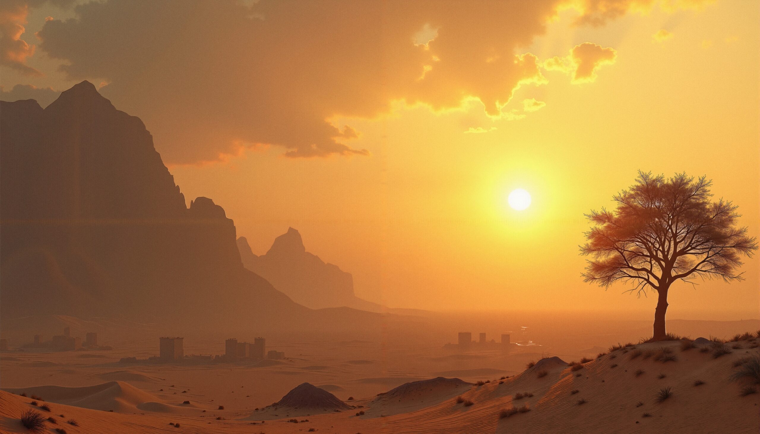 Golden Sunset Over Desert Landscape