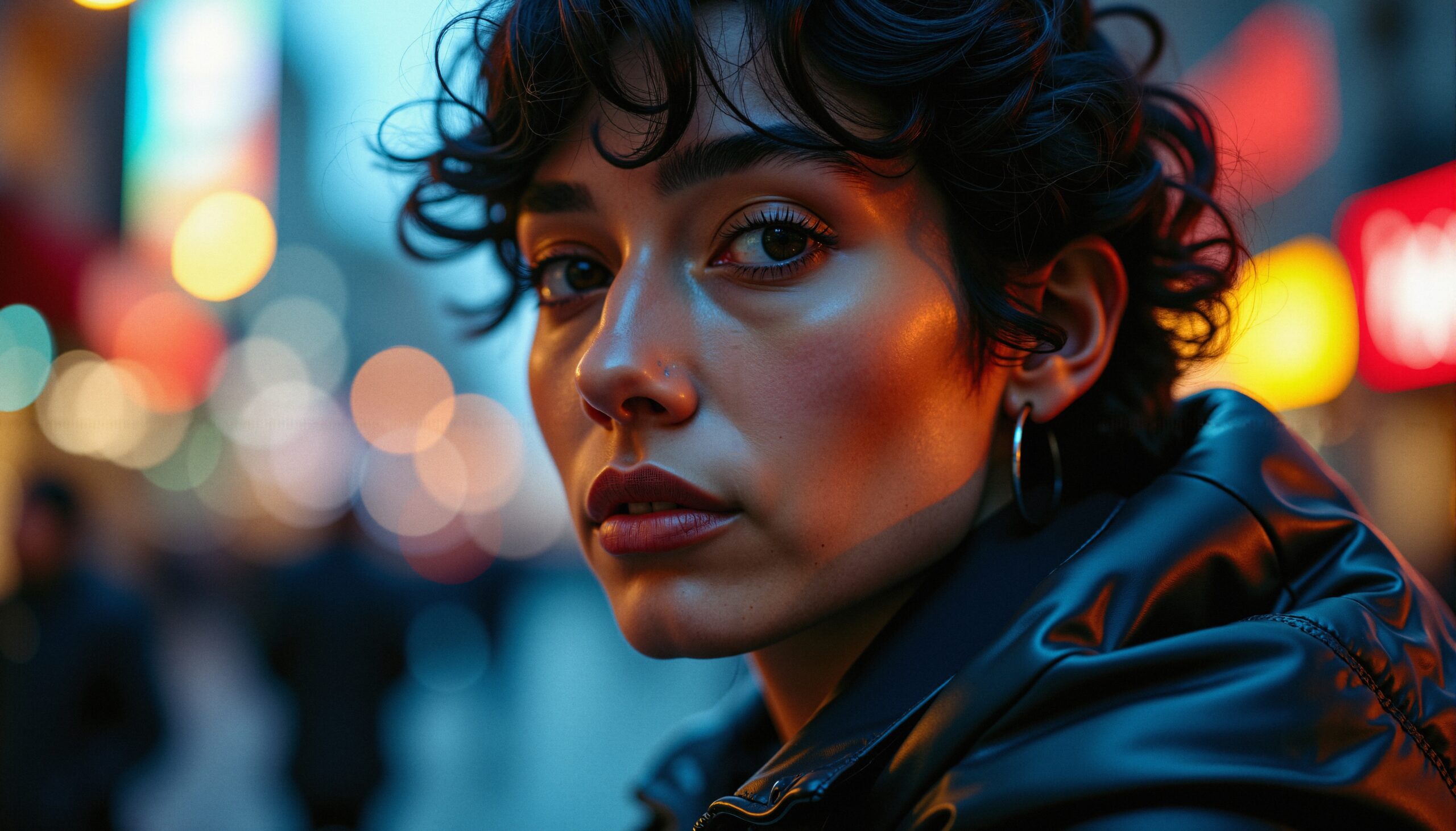 City Lights Reflect on Face