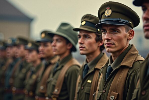 Line of soldiers in olive green uniforms standing in formation, showcasing discipline and readiness.