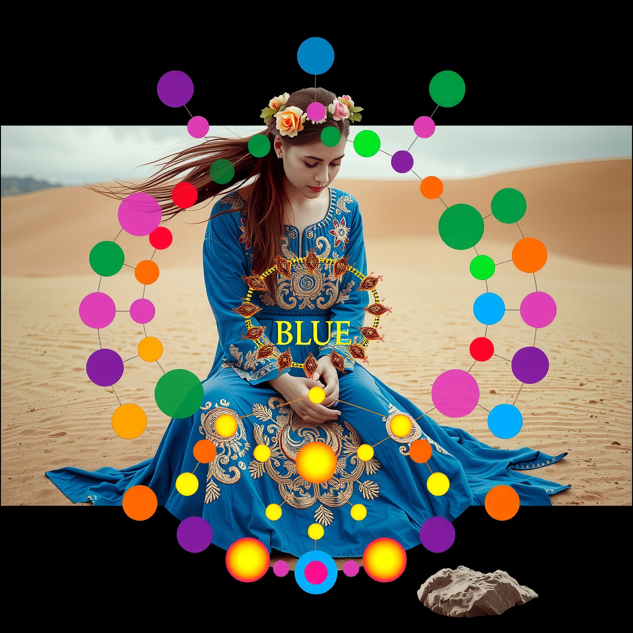 Desert Serenity with Colorful Orbs