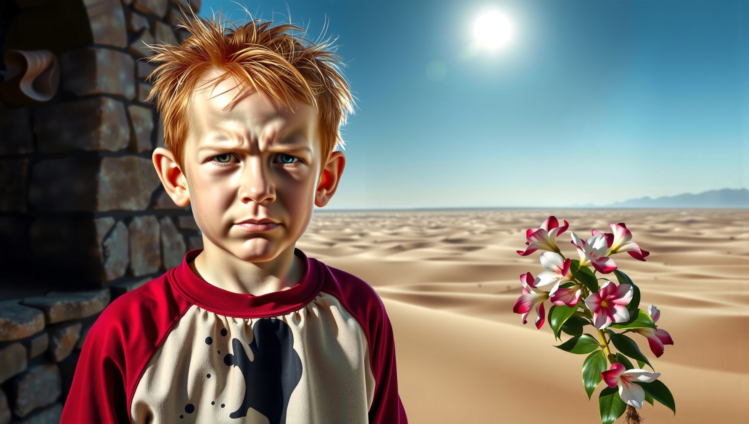 Child and Flowers in Desert