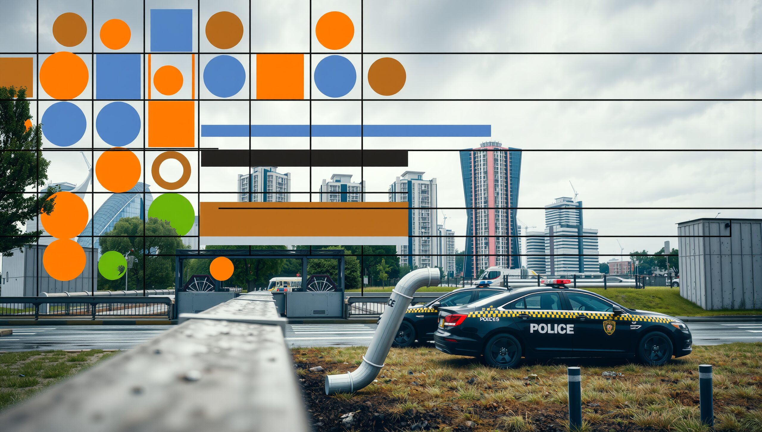 Urban Landscape with Geometric Art
