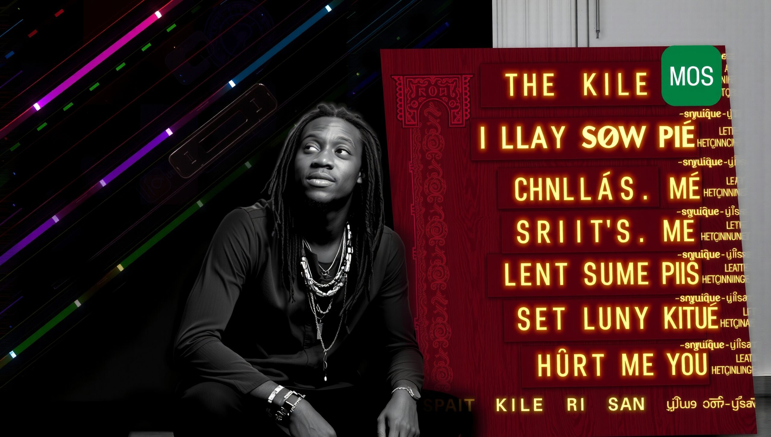 Neon Lights and Thoughtful Gaze