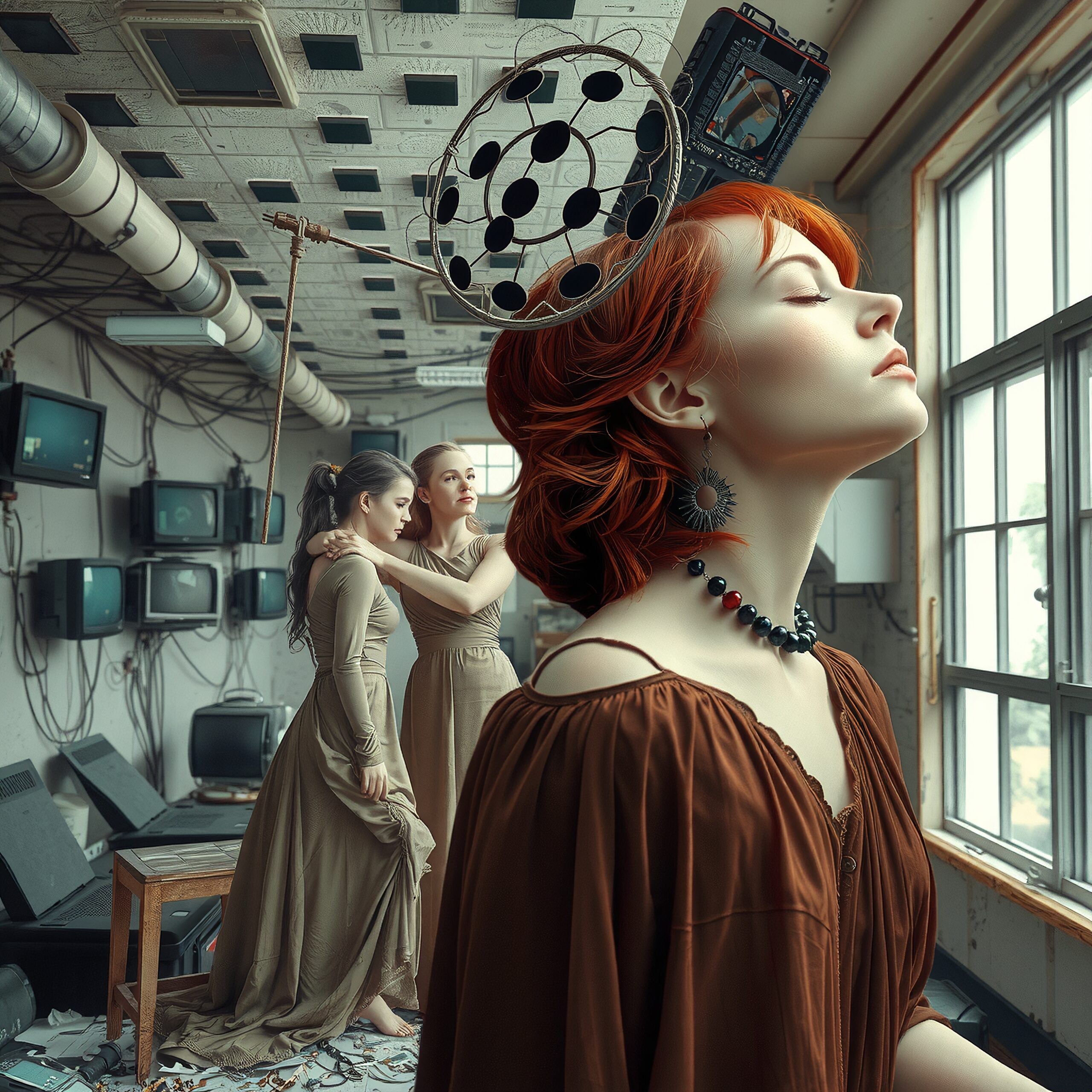 Contemplation Amidst Retro Chaos