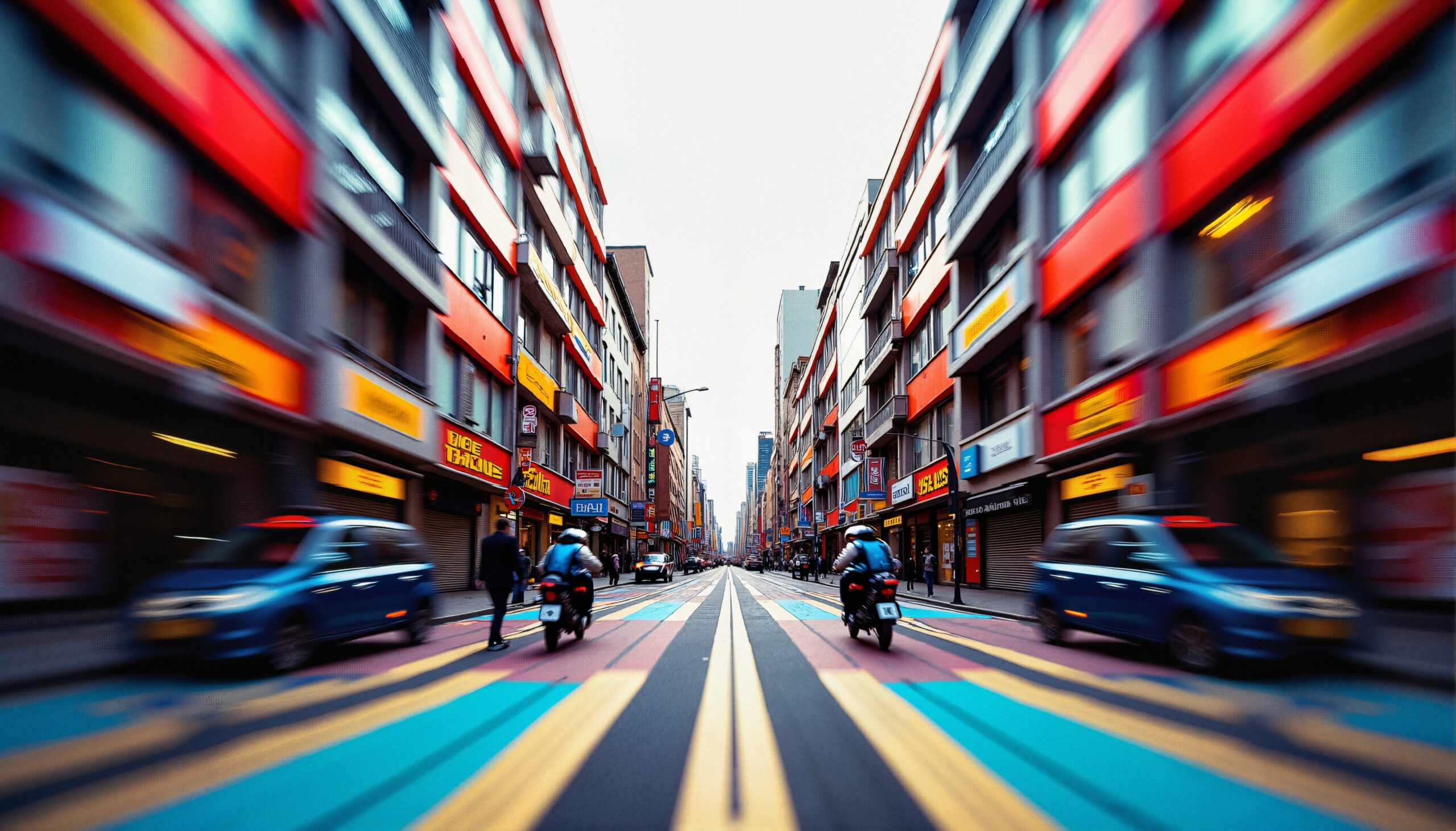 Vibrant Urban Streetscape With Motion