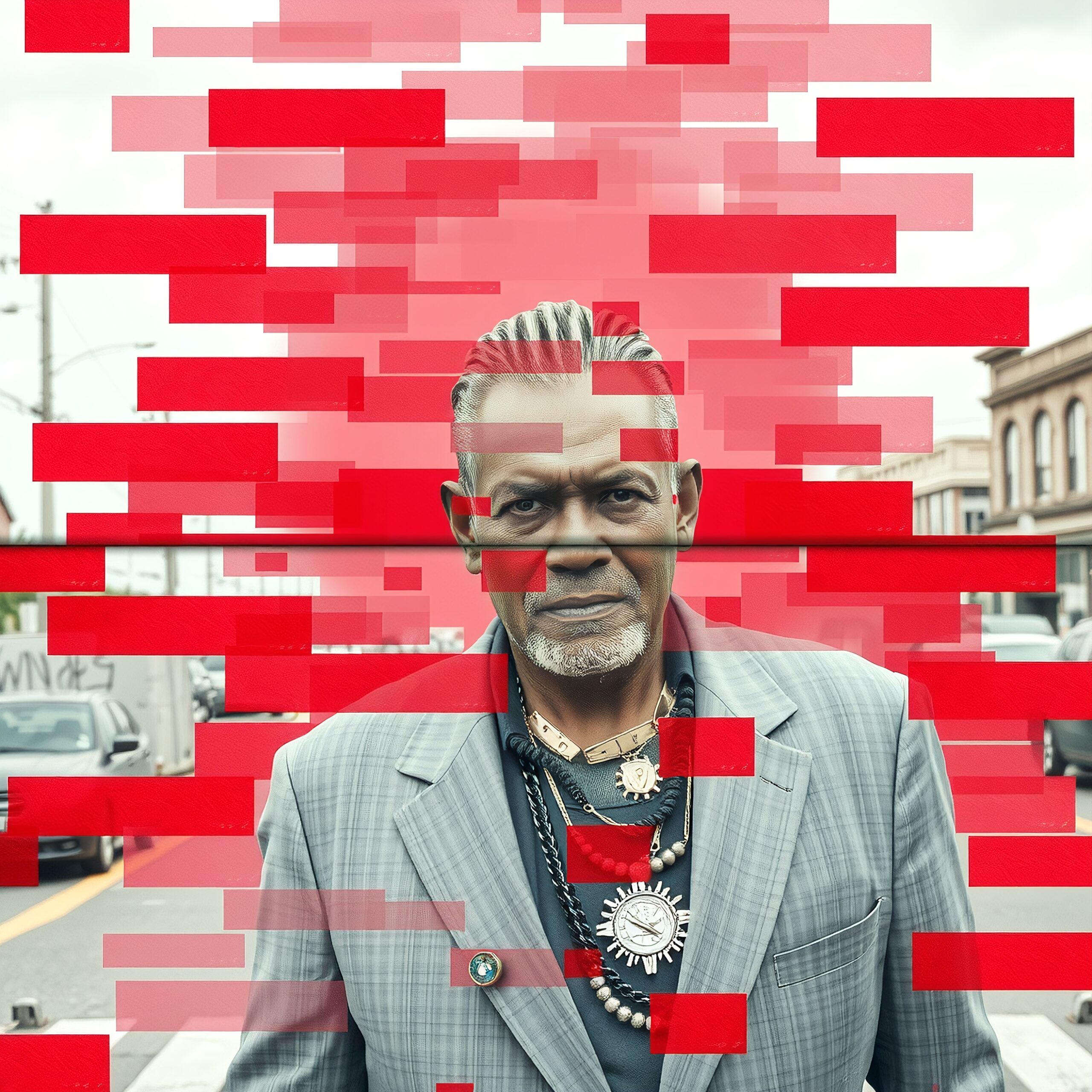 Urban Portrait with Red Glitch