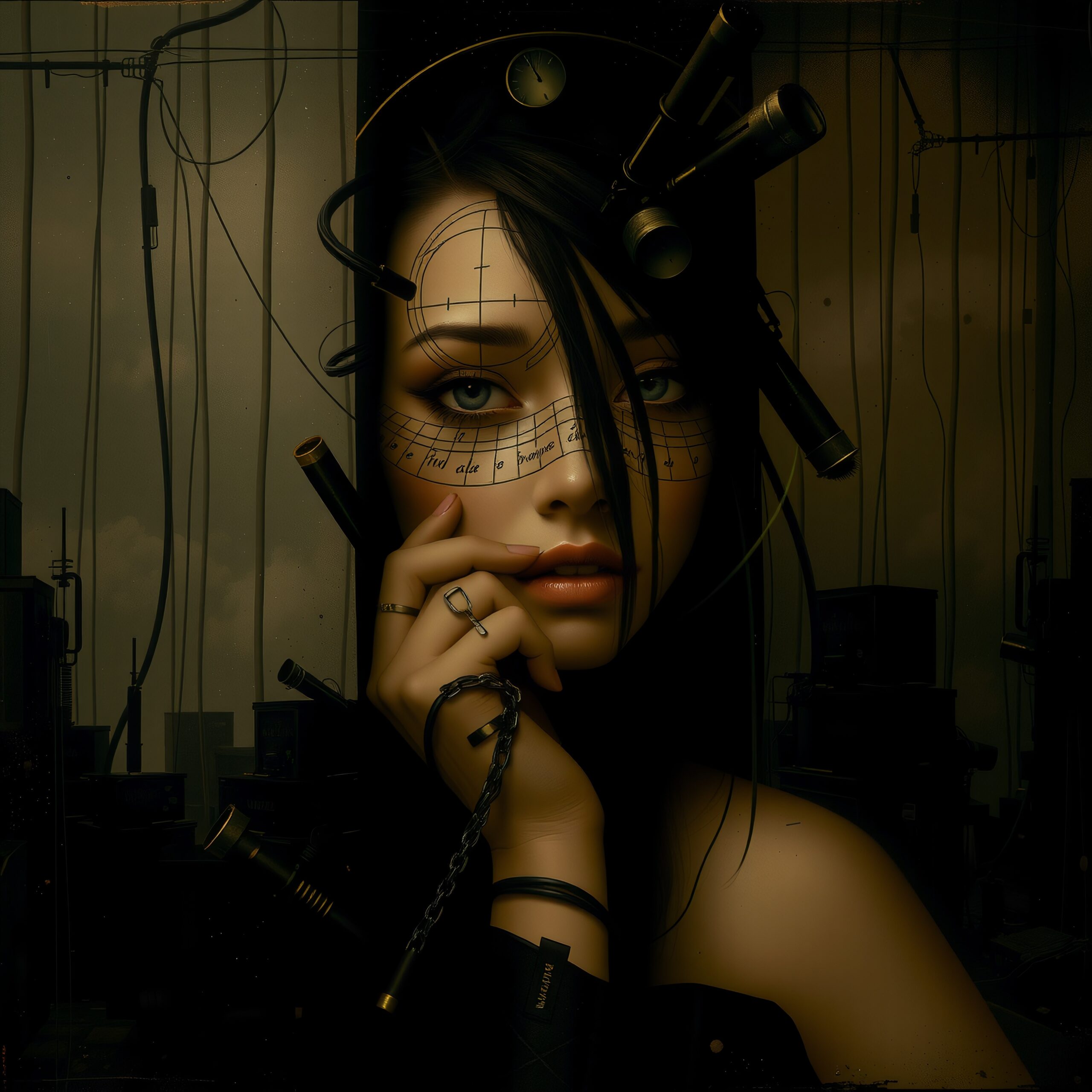 Futuristic Woman in Technological Dreamscape