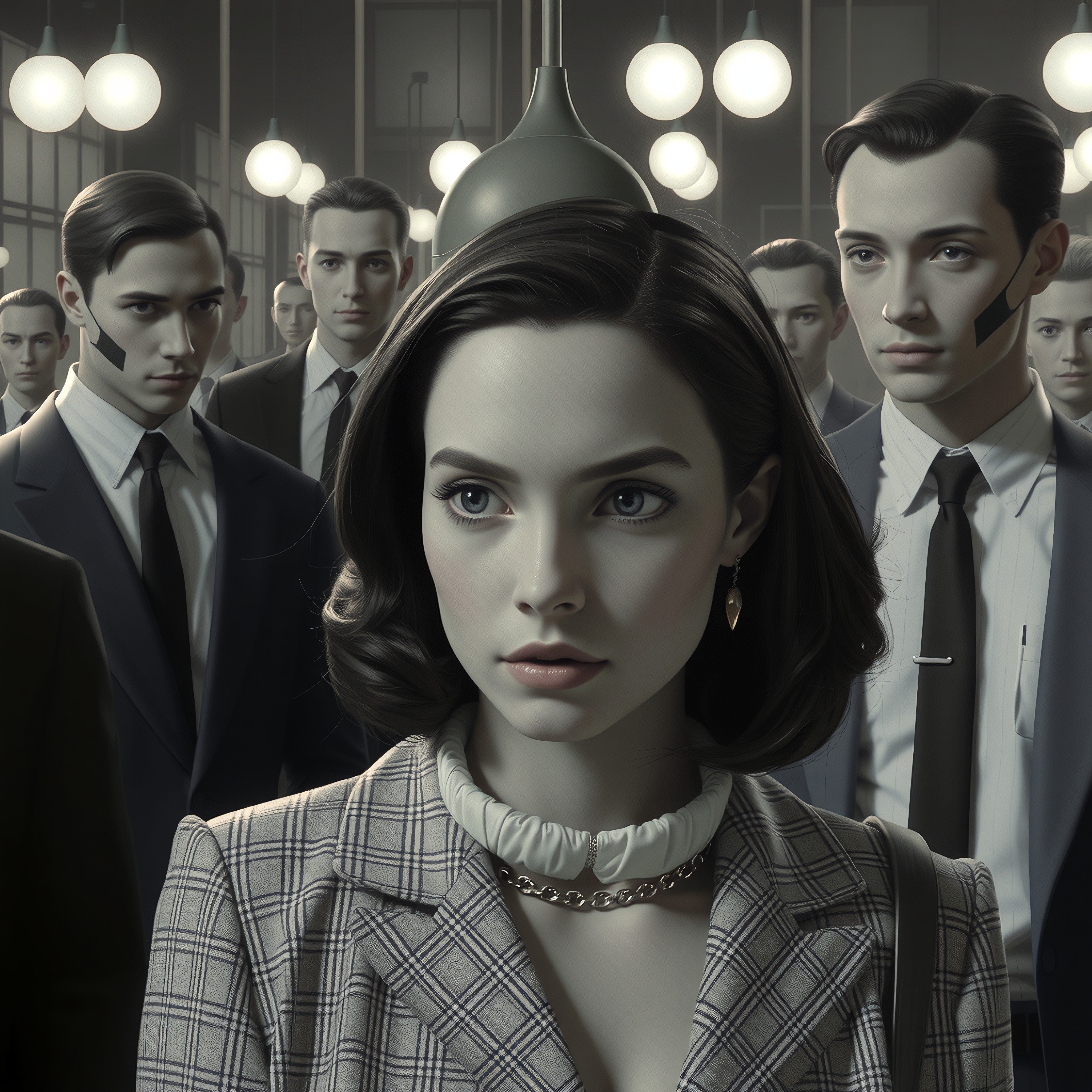 Woman Stands Out Amongst Men
