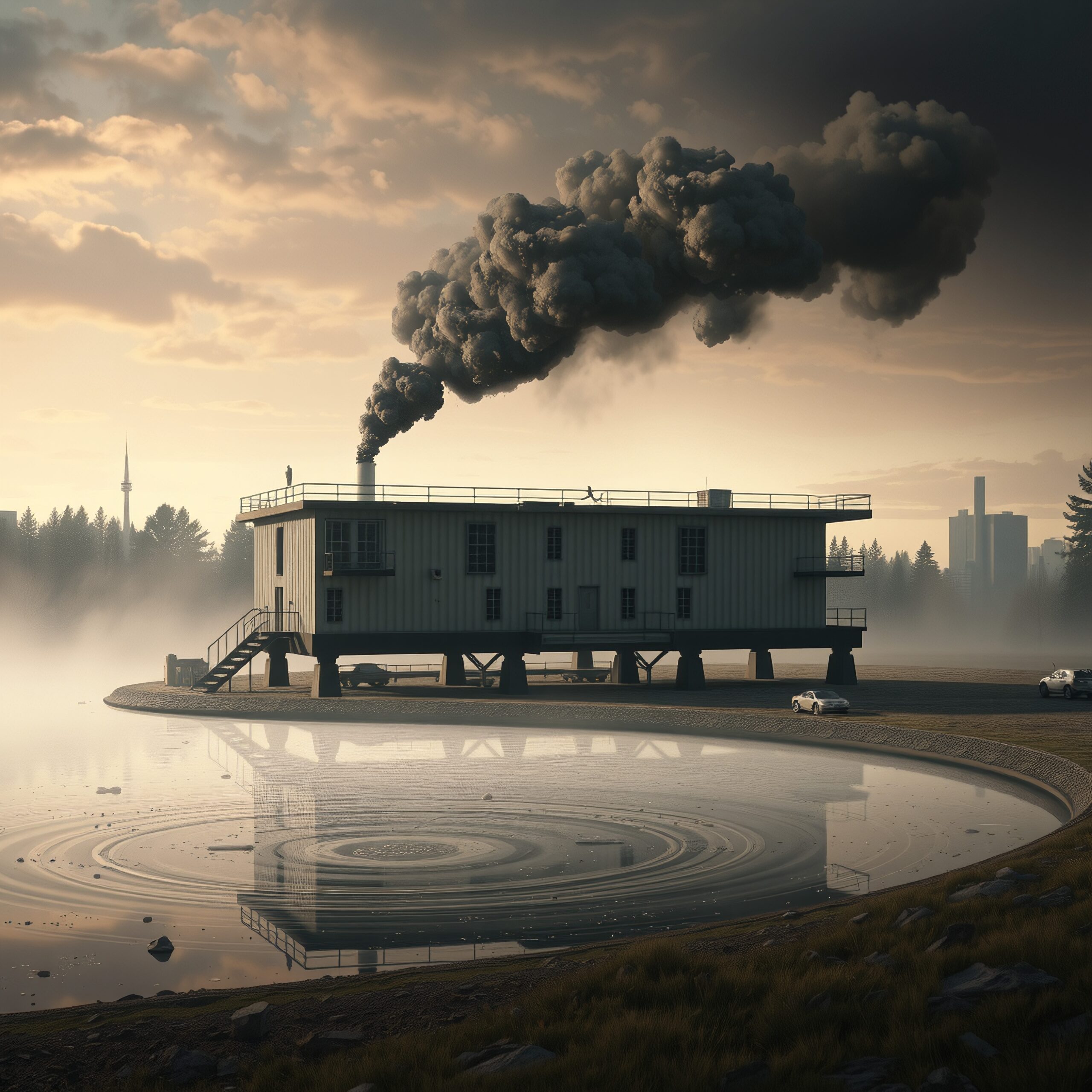 Smoke Over Water Misty Day