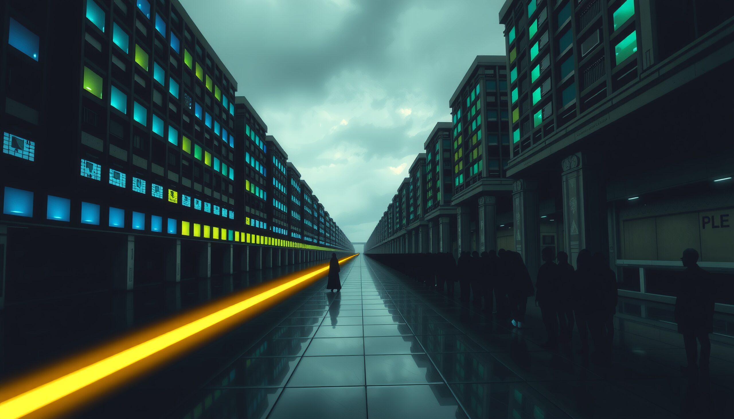 Futuristic Urban Skyline with Silhouettes