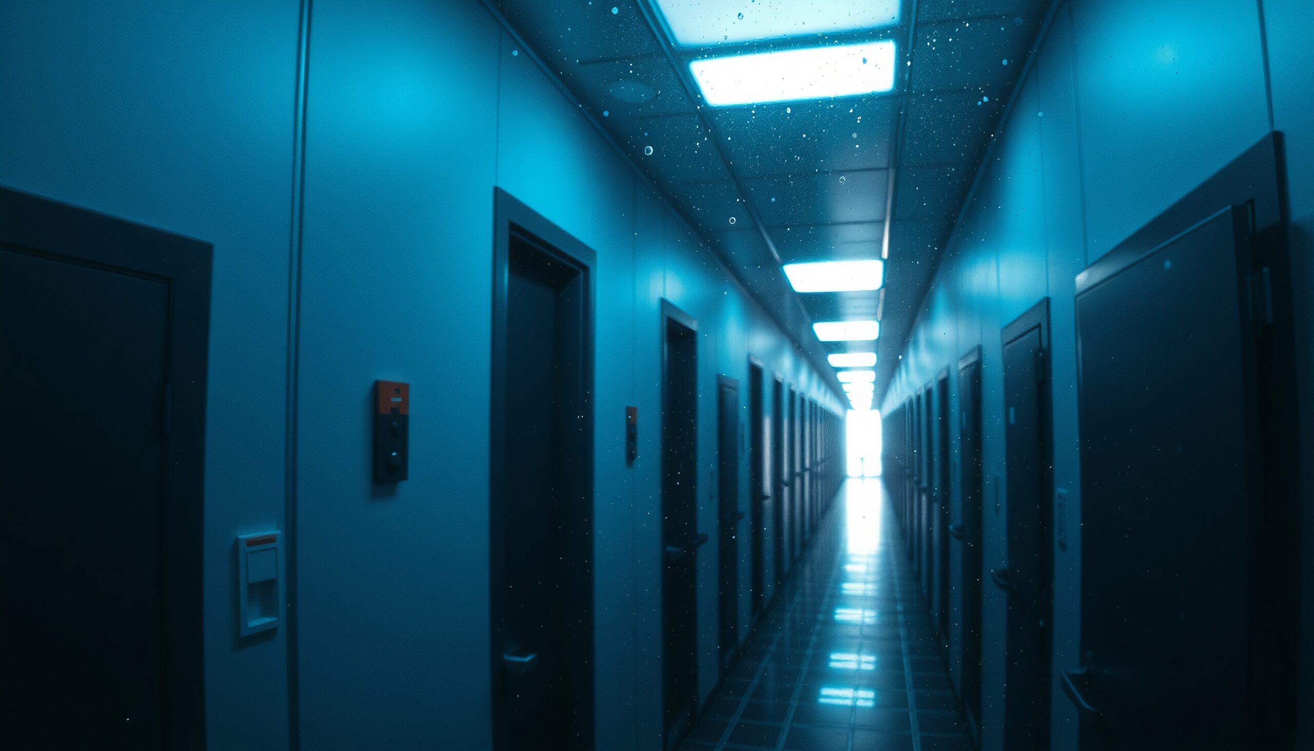 Endless Corridor in Blue Light