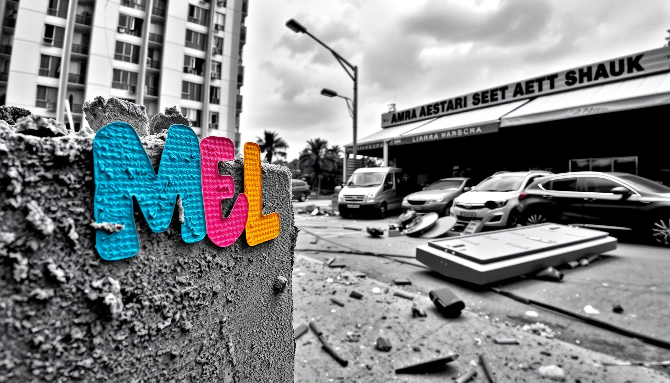 Urban Scene with Colorful Text