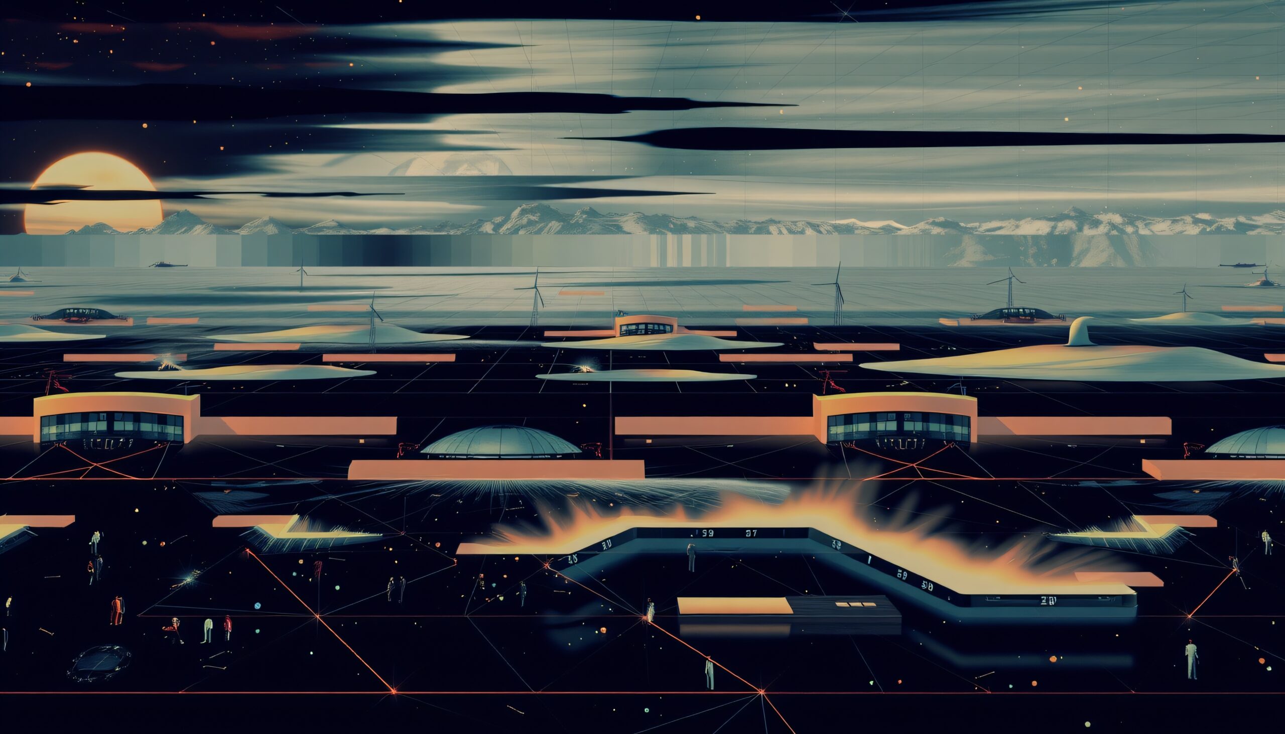 Futuristic Geometric Landscape Sunset