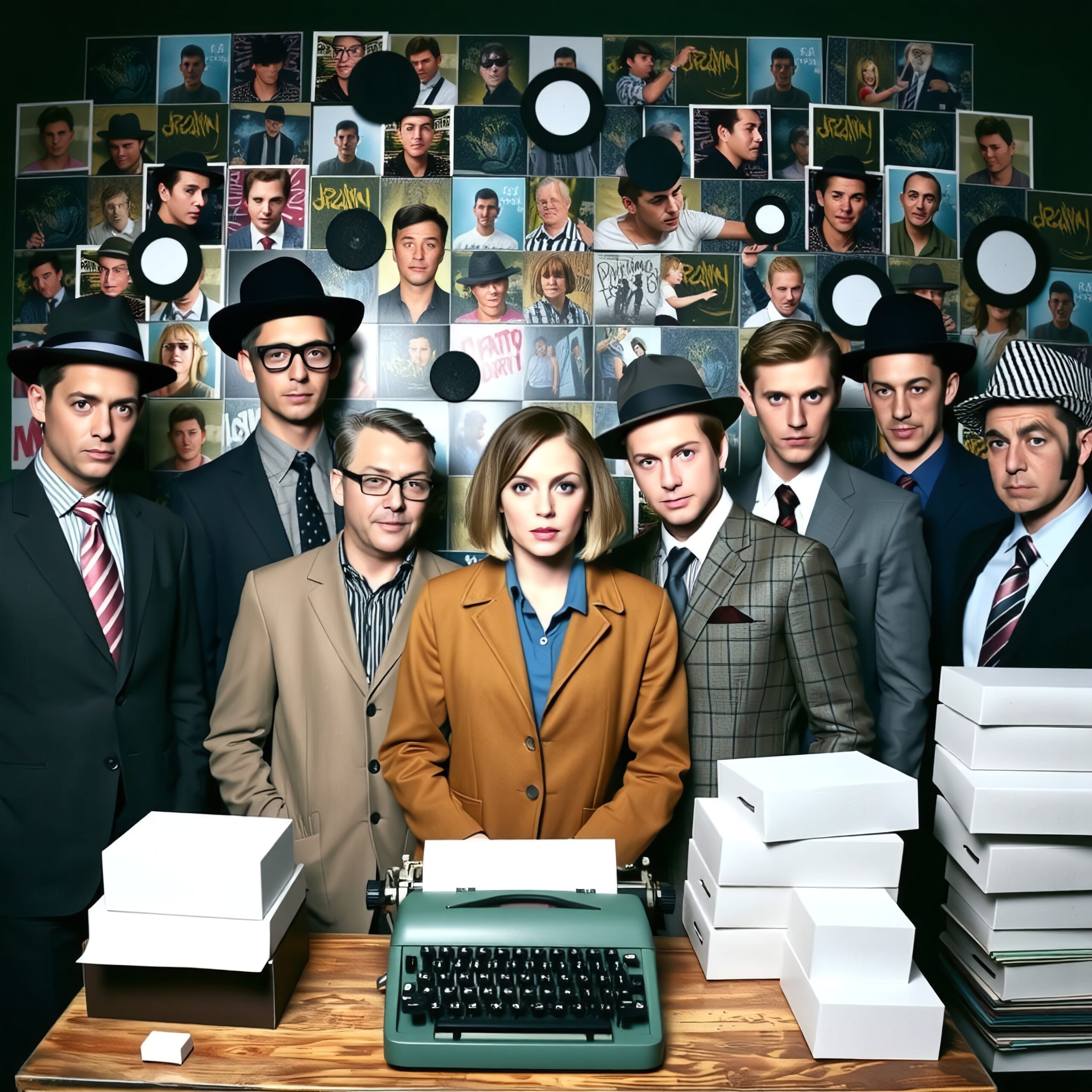 Retro Office Collage with Records