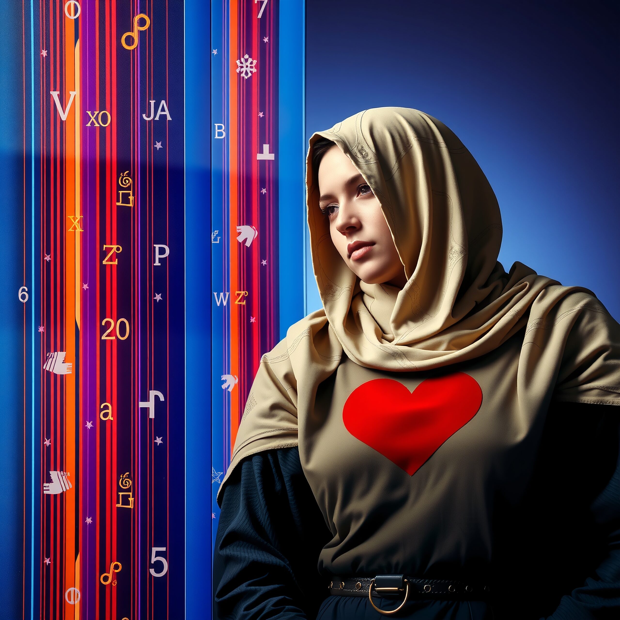 Contemplative Woman with Symbols