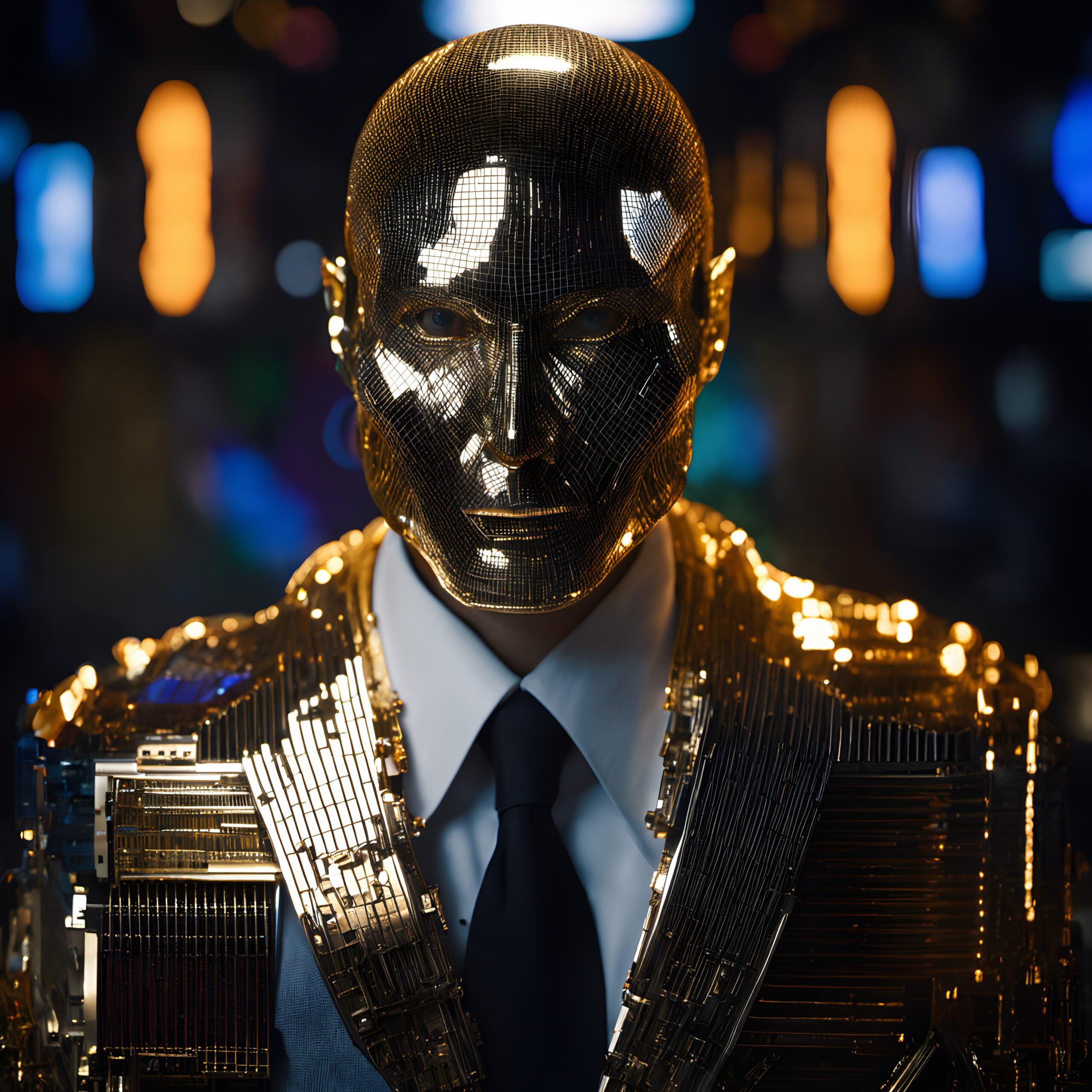 Golden Masked Figure in Focus