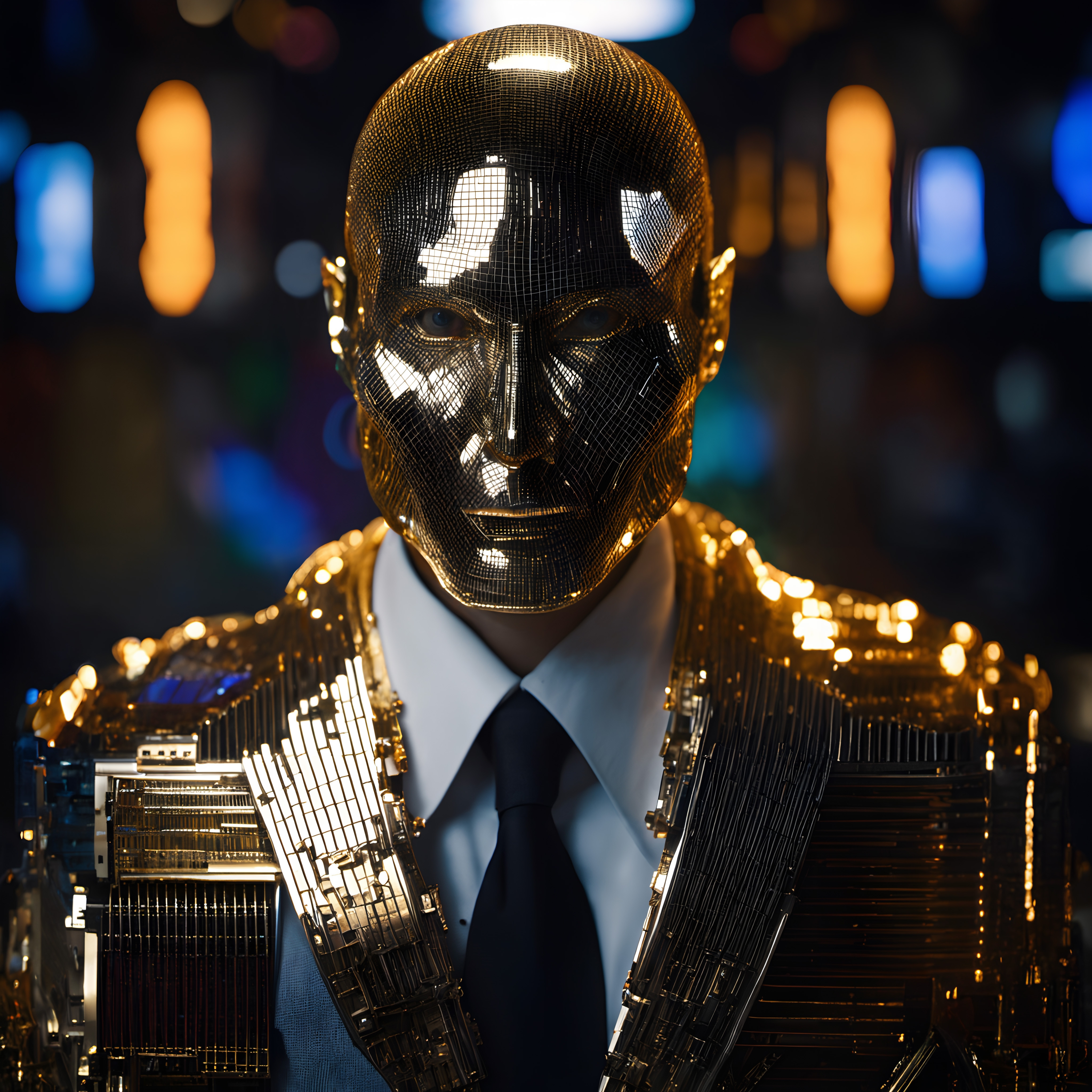 Golden Masked Figure in Focus