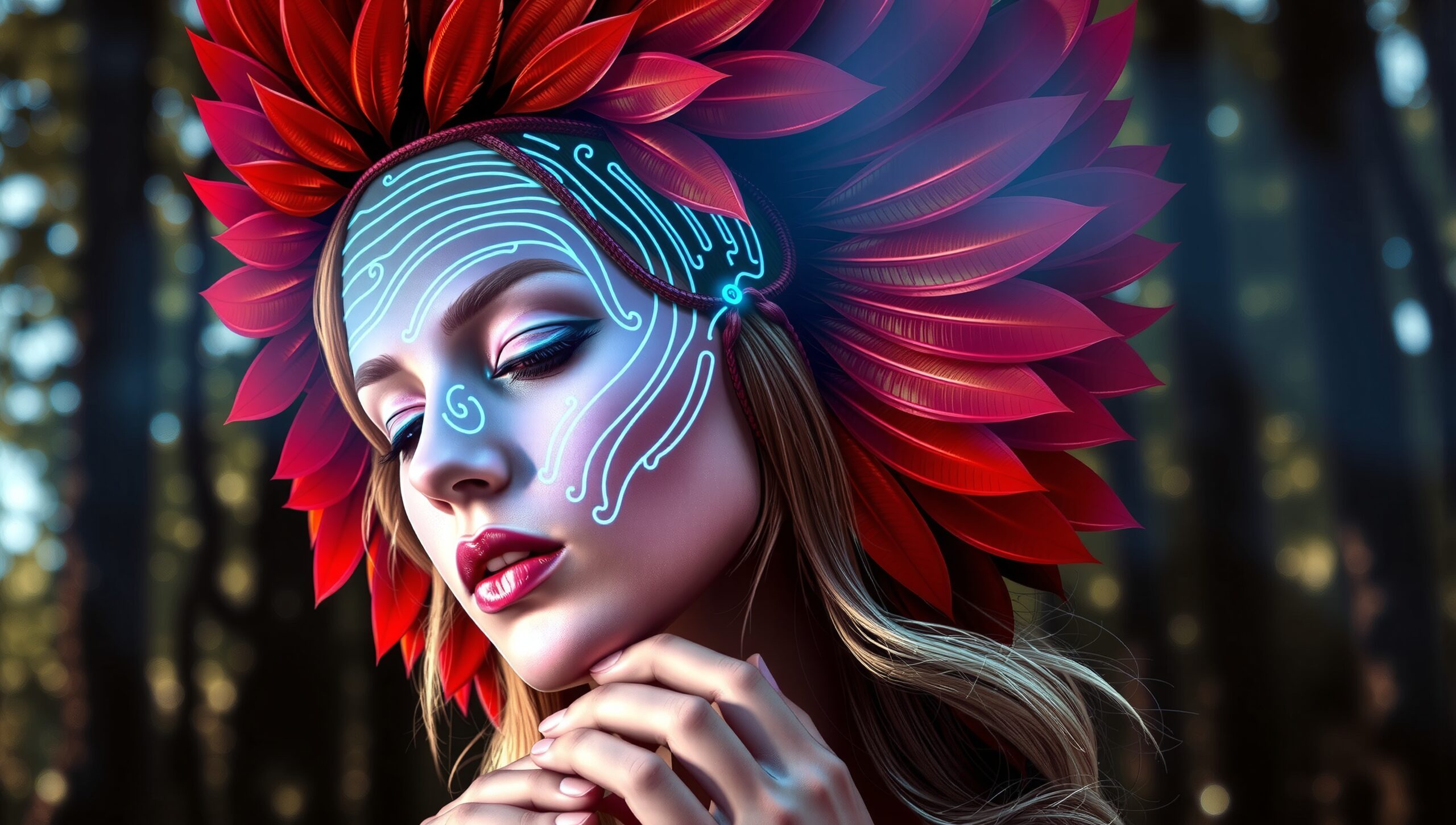 Mystical Woman in Forest Headdress