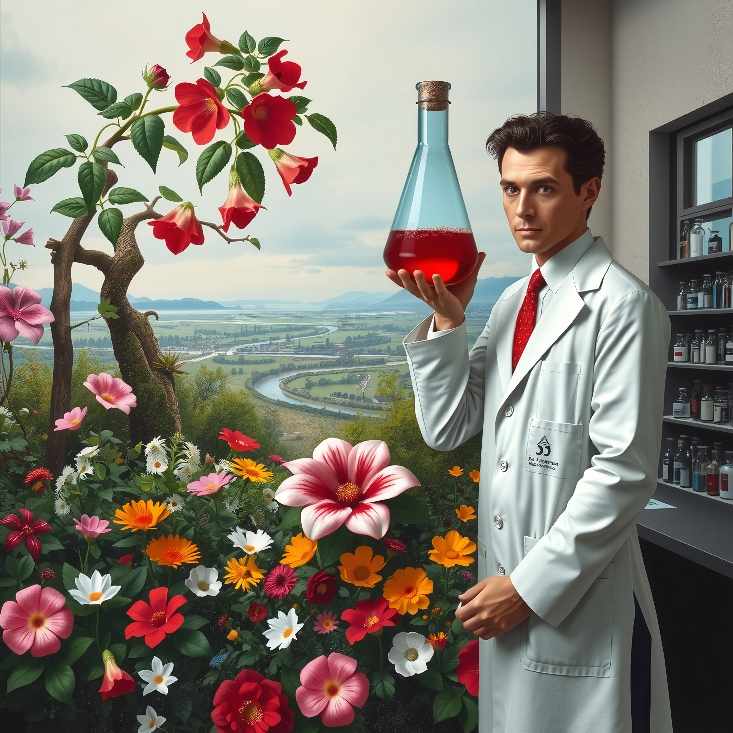 Scientist With Red Liquid Flask