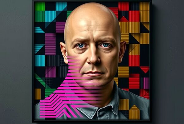 Portrait of man with geometric background.