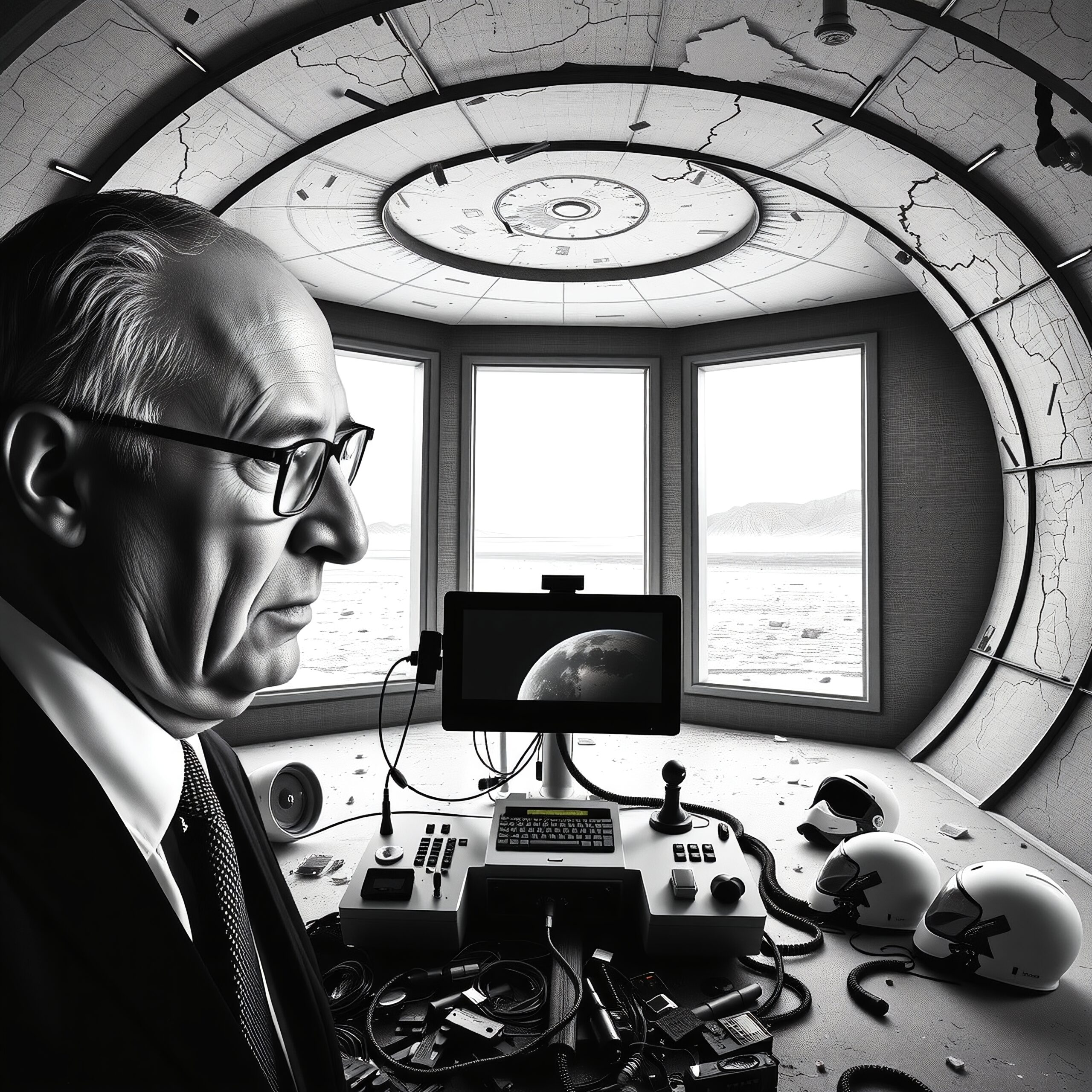 Monochrome Space Control Room