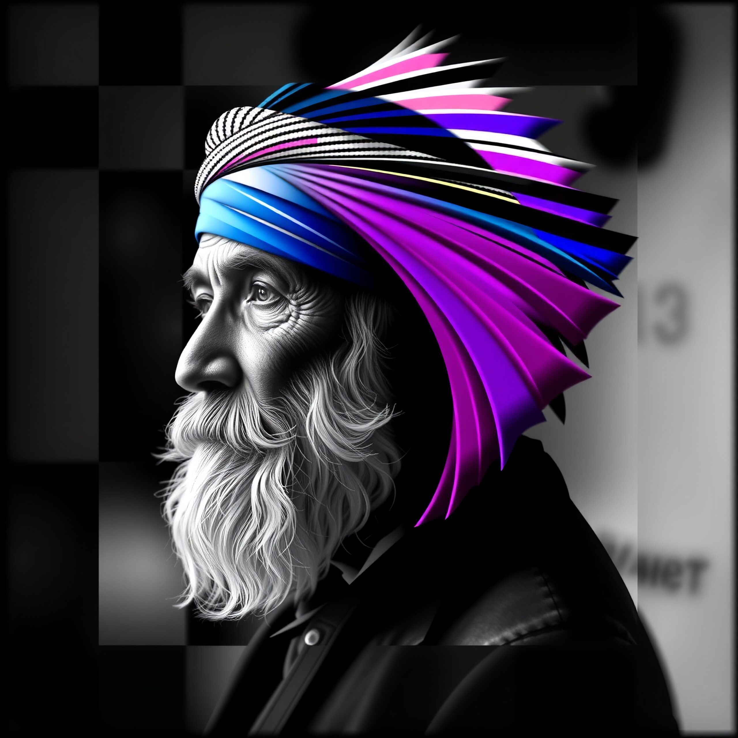 Vibrant Headpiece on Elderly Man
