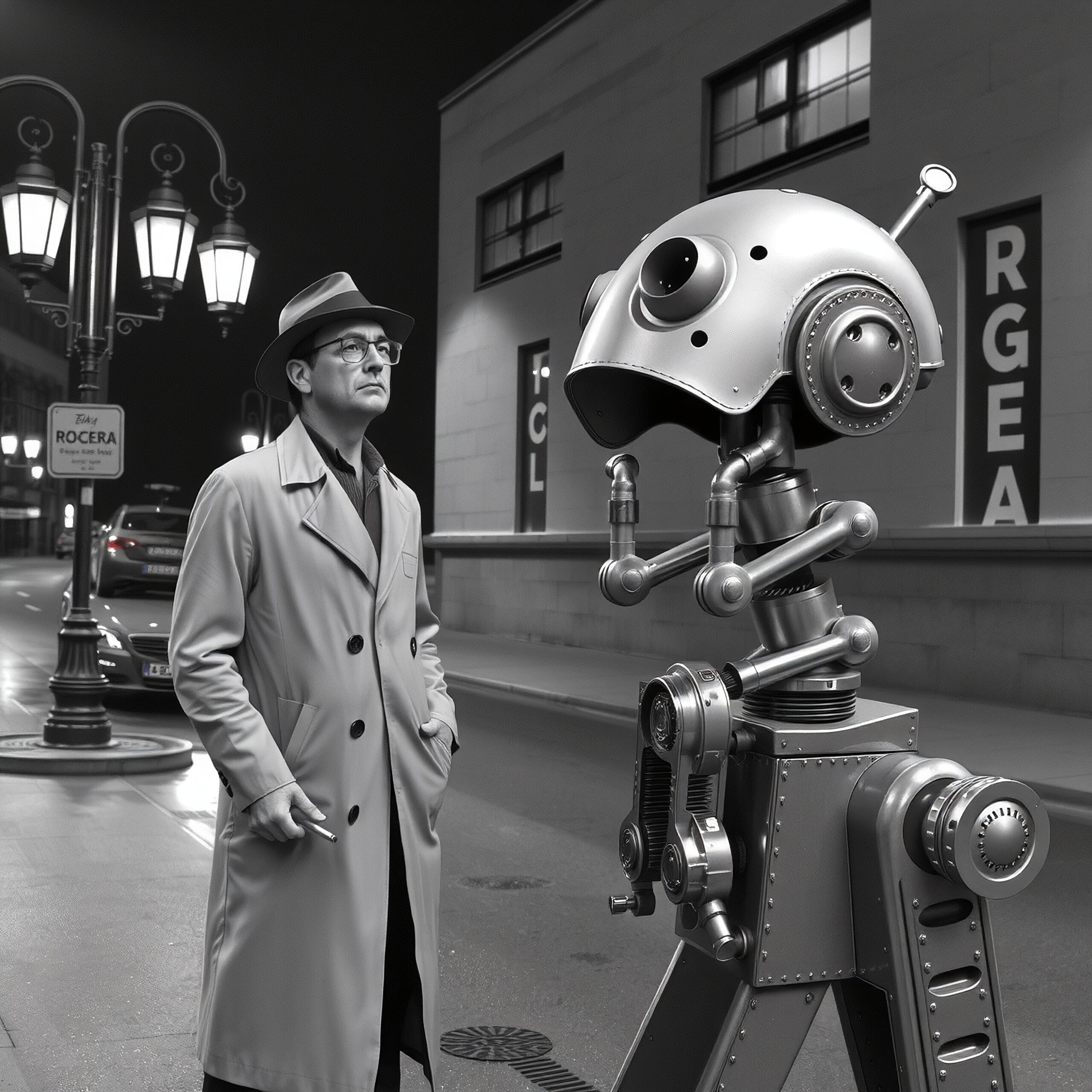 Man Meets Robot at Night