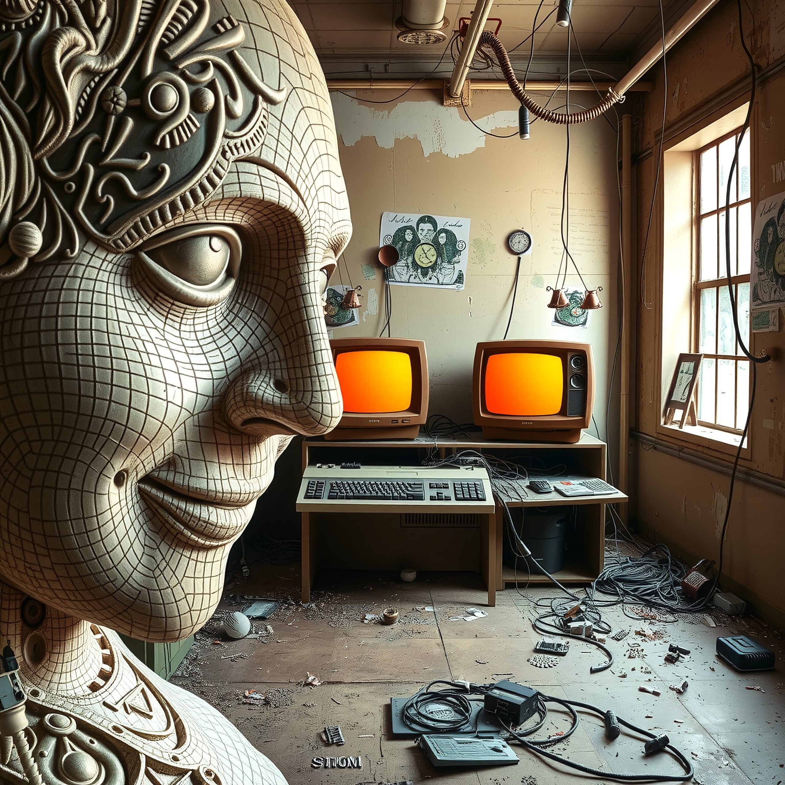 Retro Technology Meets Futuristic Face