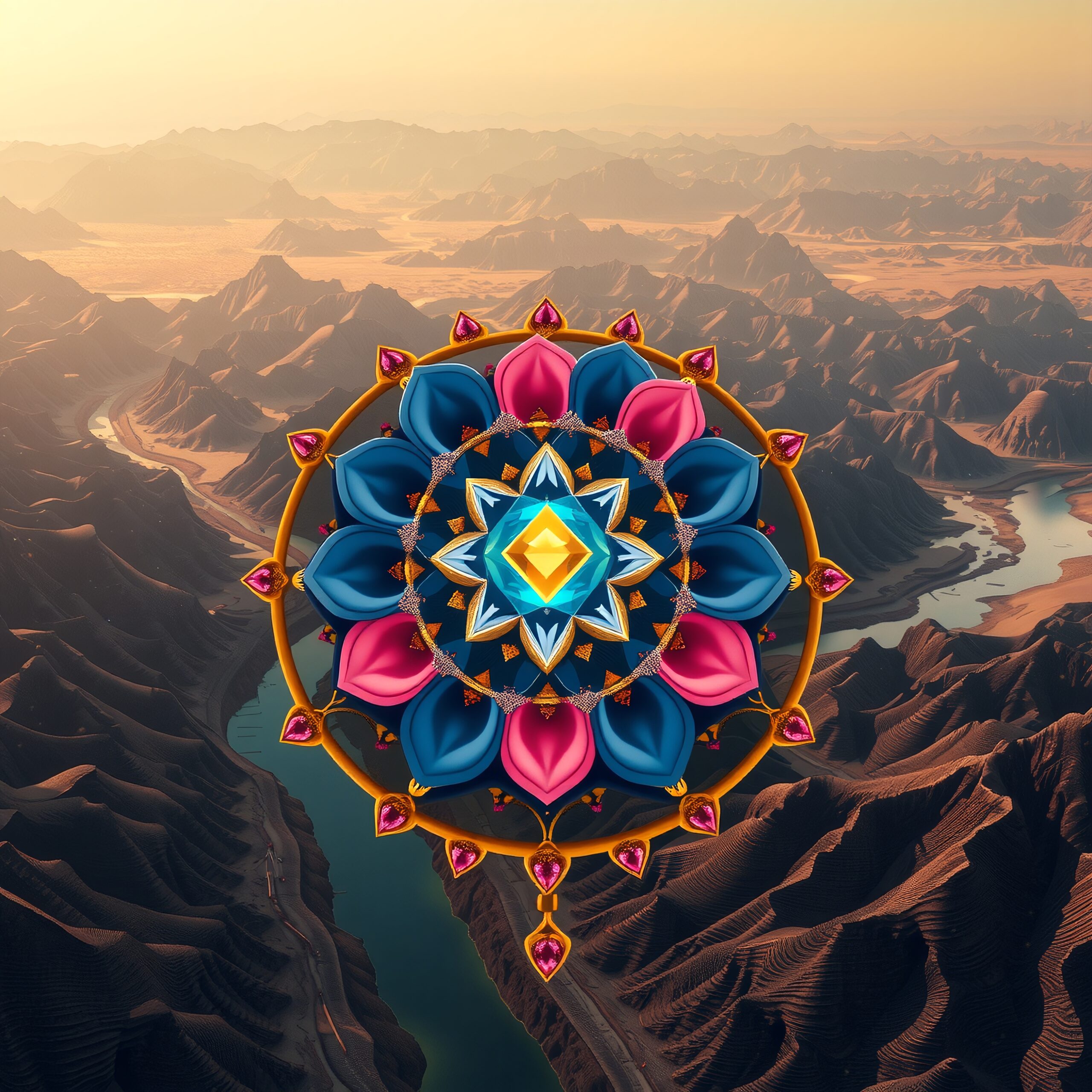 Mandala Over Serene Mountain Landscape