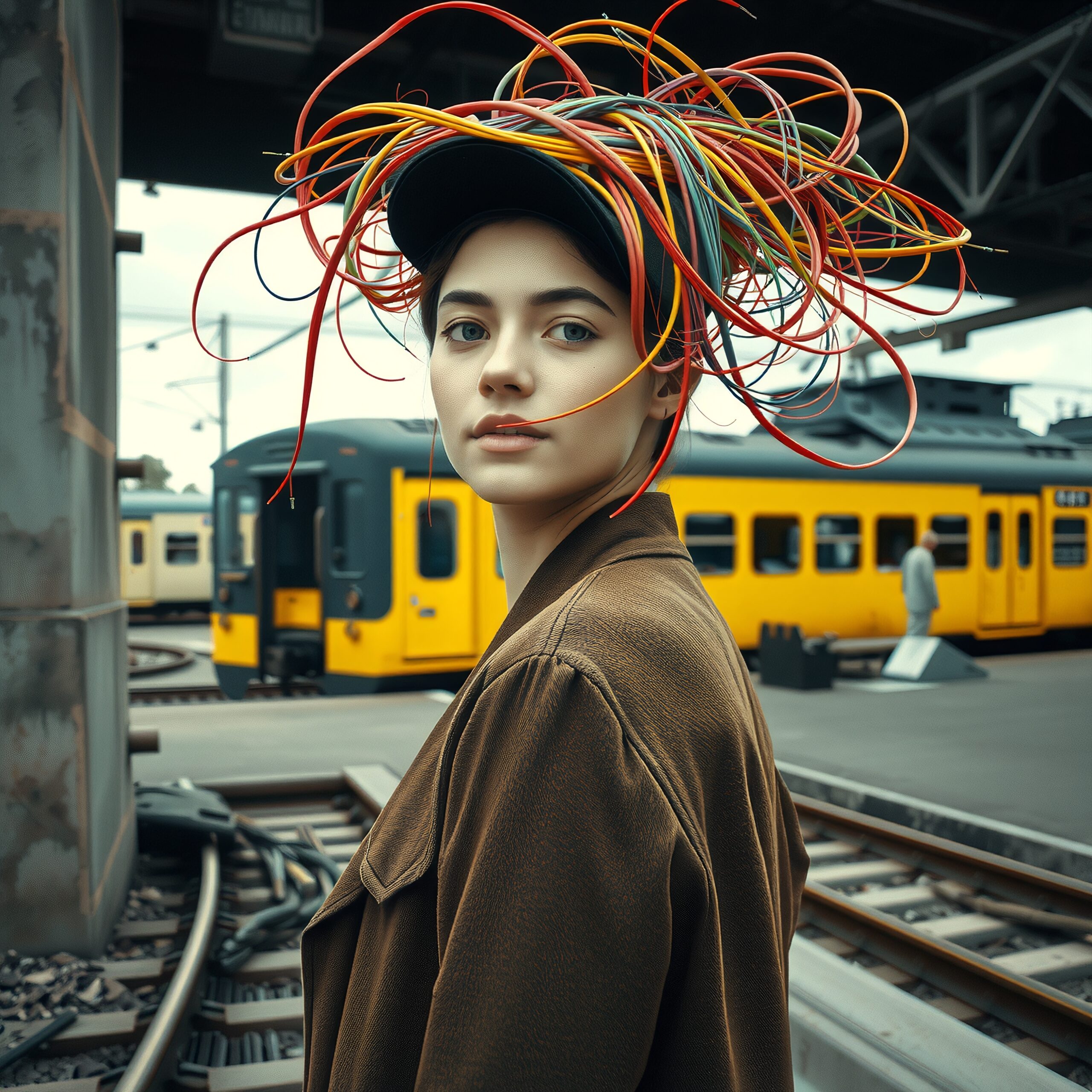 Woman with colorful wire hat