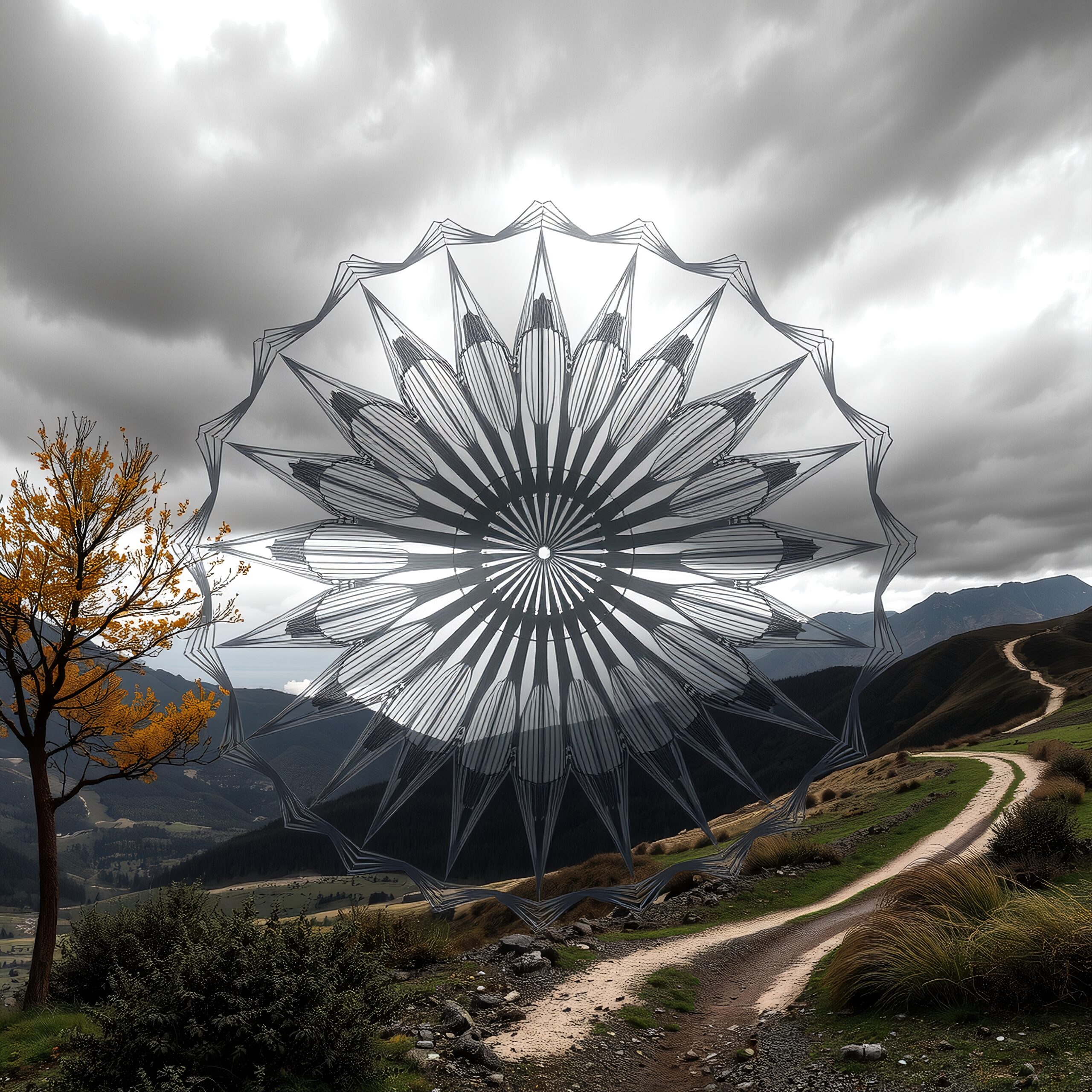 Surreal Mandala in Mountain Landscape