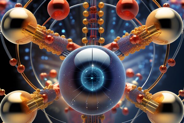 Futuristic molecular structure with intricate details and cosmic center.